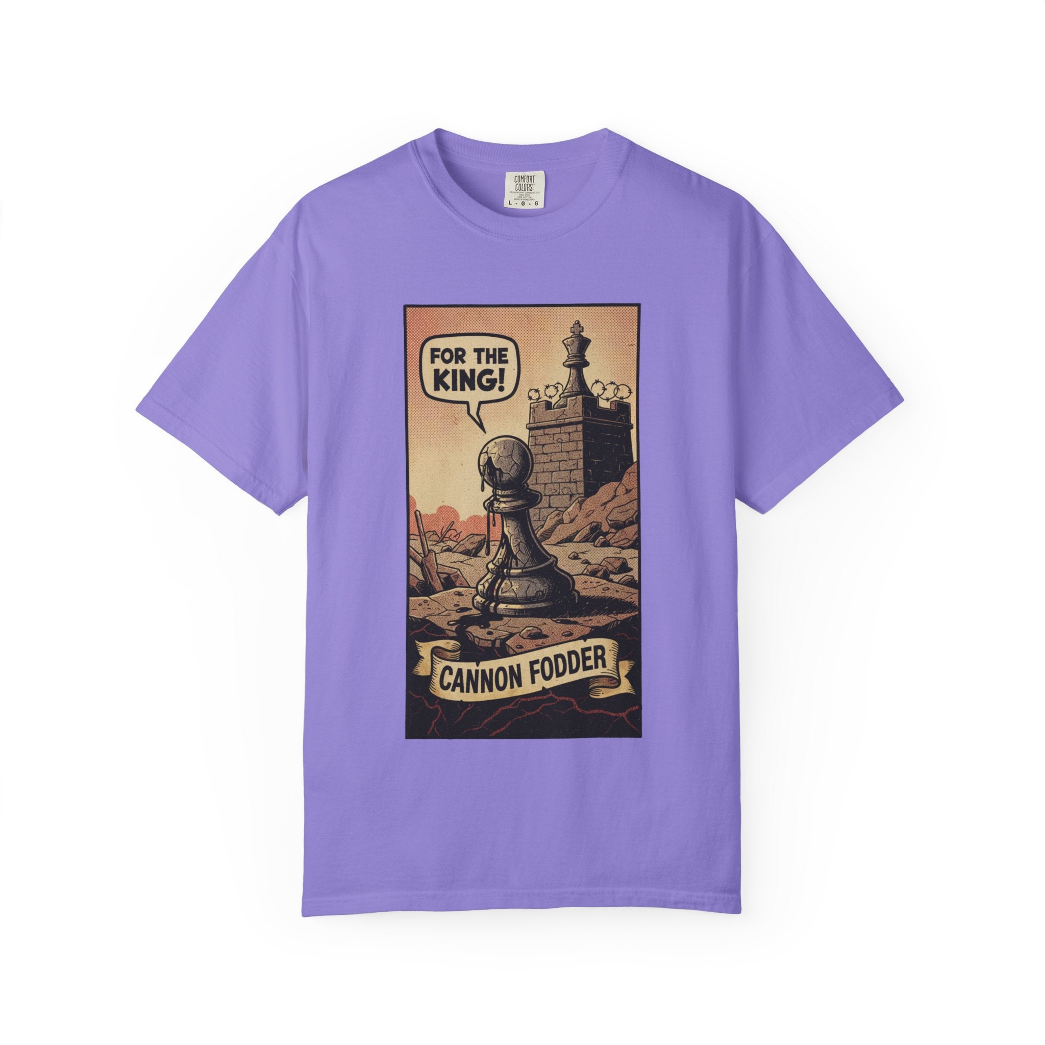 Cannon Fodder Chess T-Shirt - Distressed Vintage Pawn Graphic - Satirical Dark Humor Tee - Retro Political Streetwear Violet