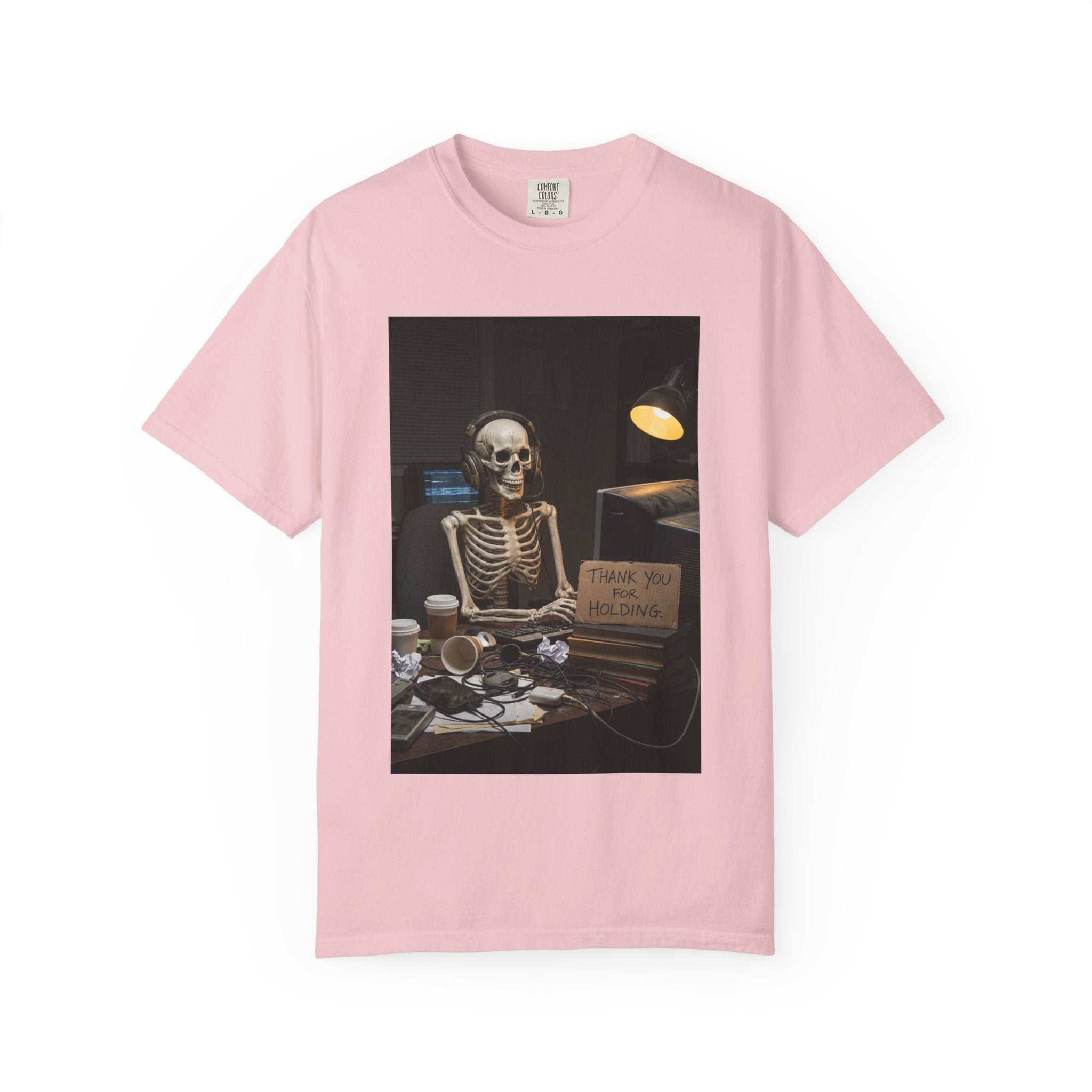 Thank You For Holding Shirt - Skeleton Customer Service Tee - Funny Call Center Humor - Sarcastic Work From Home Gift - Vintage Dark Humor Blossom