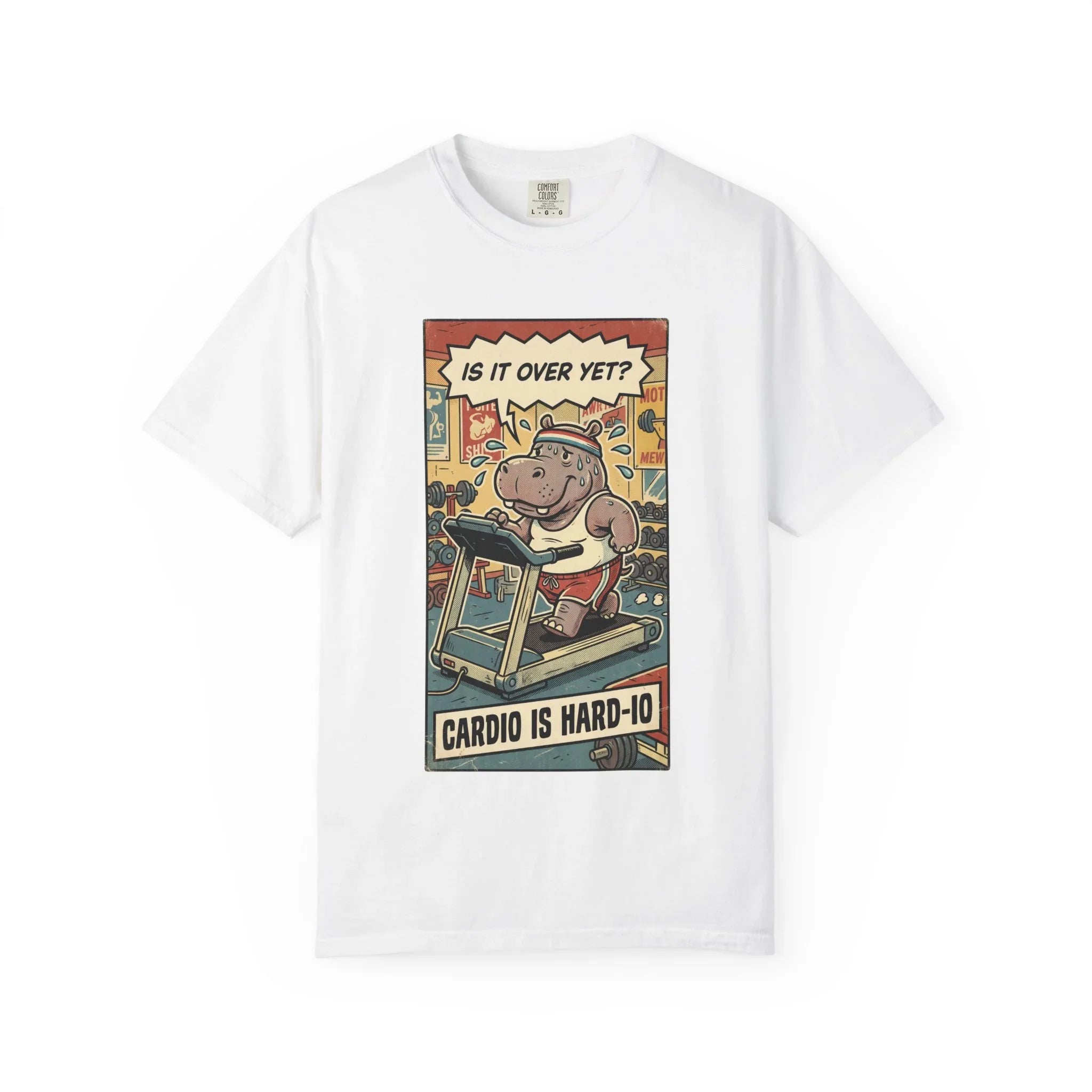 Funny Hippo Cardio Shirt - "Cardio is Hard-io" Retro Gym Tee - Vintage Sarcastic Workout T-Shirt - Humorous Exercise Fitness Gift - Distressed Comic Style Streetwear