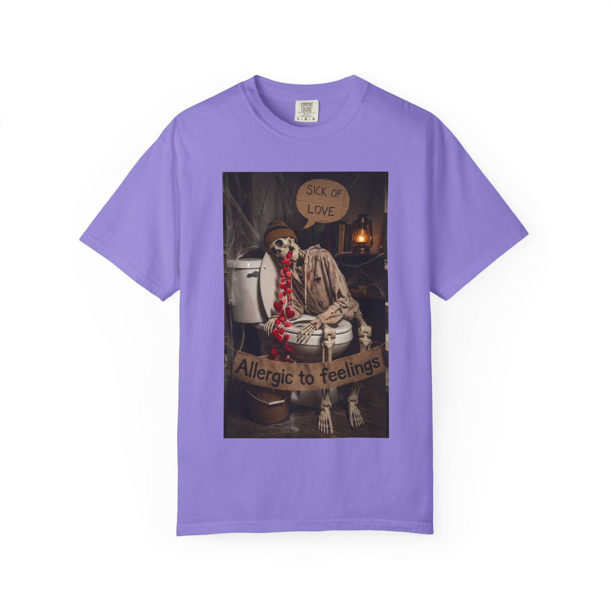 🤮 Sick of Love – Vintage Skeleton Heartbreak Satire & Grunge Streetwear Vintage Skeleton Graphic Tee - Sick of Love Dark Humor Streetwear Violet