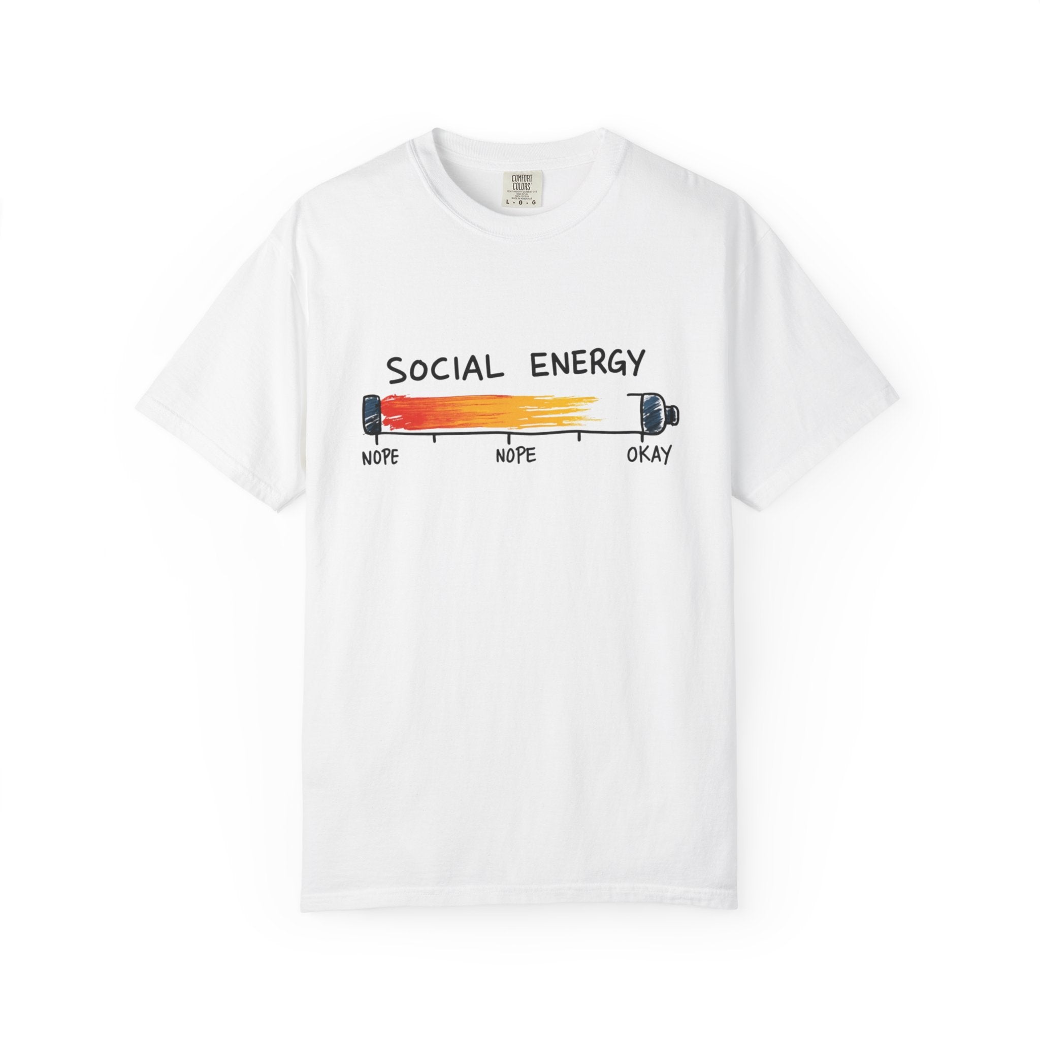 Social Energy Meter Shirt, Introvert Humor Tee, Social Battery Bar Chart T-Shirt, Funny Minimal Graphic, Nope to Okay Gift White