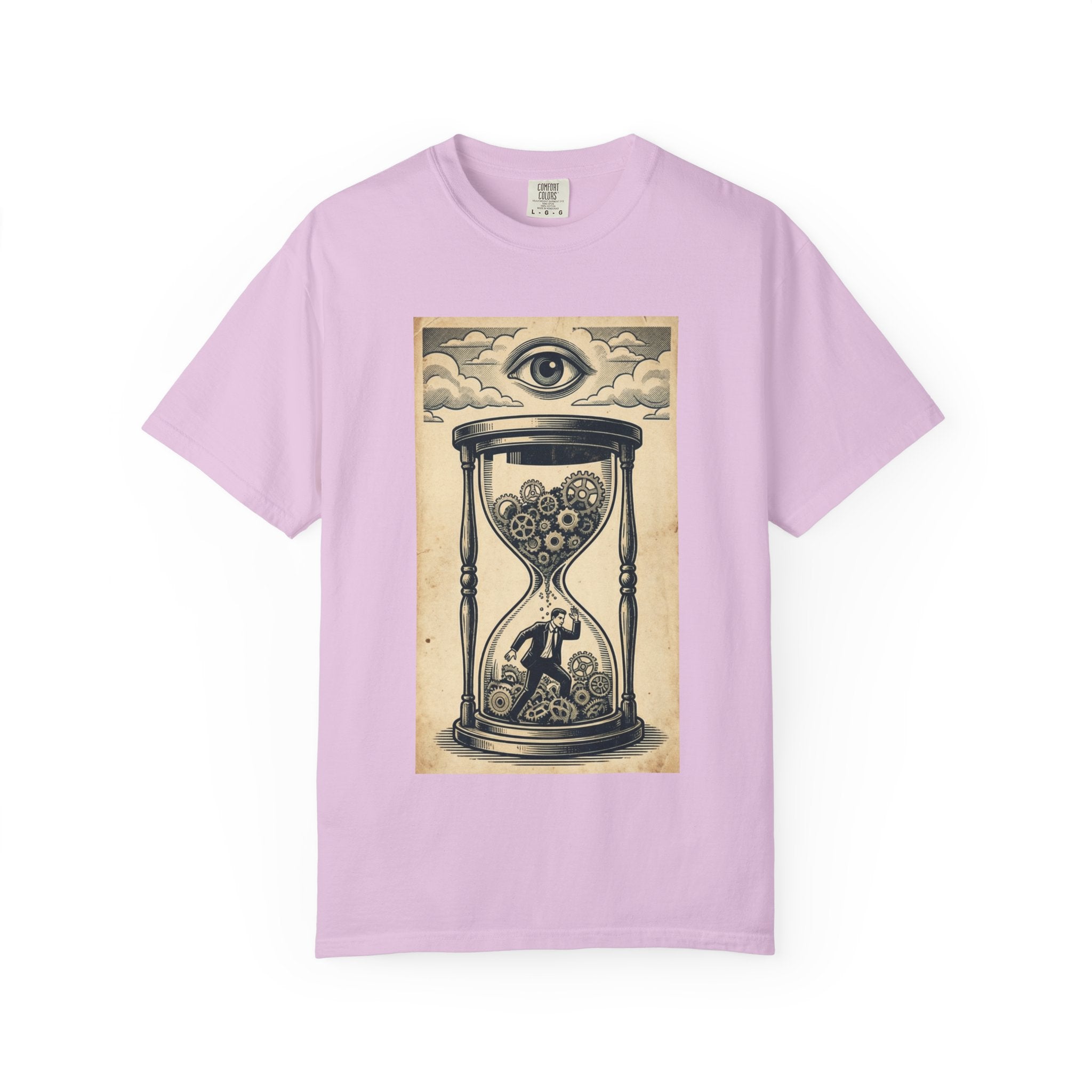 Vintage Dystopian Surrealism Shirt, All Seeing Eye Retro Graphic Tee, Dark Academia Clothing, Steampunk Gear T-Shirt, Gift for Philosophy Lovers, Oversized Unisex Corporate Satire Apparel Orchid