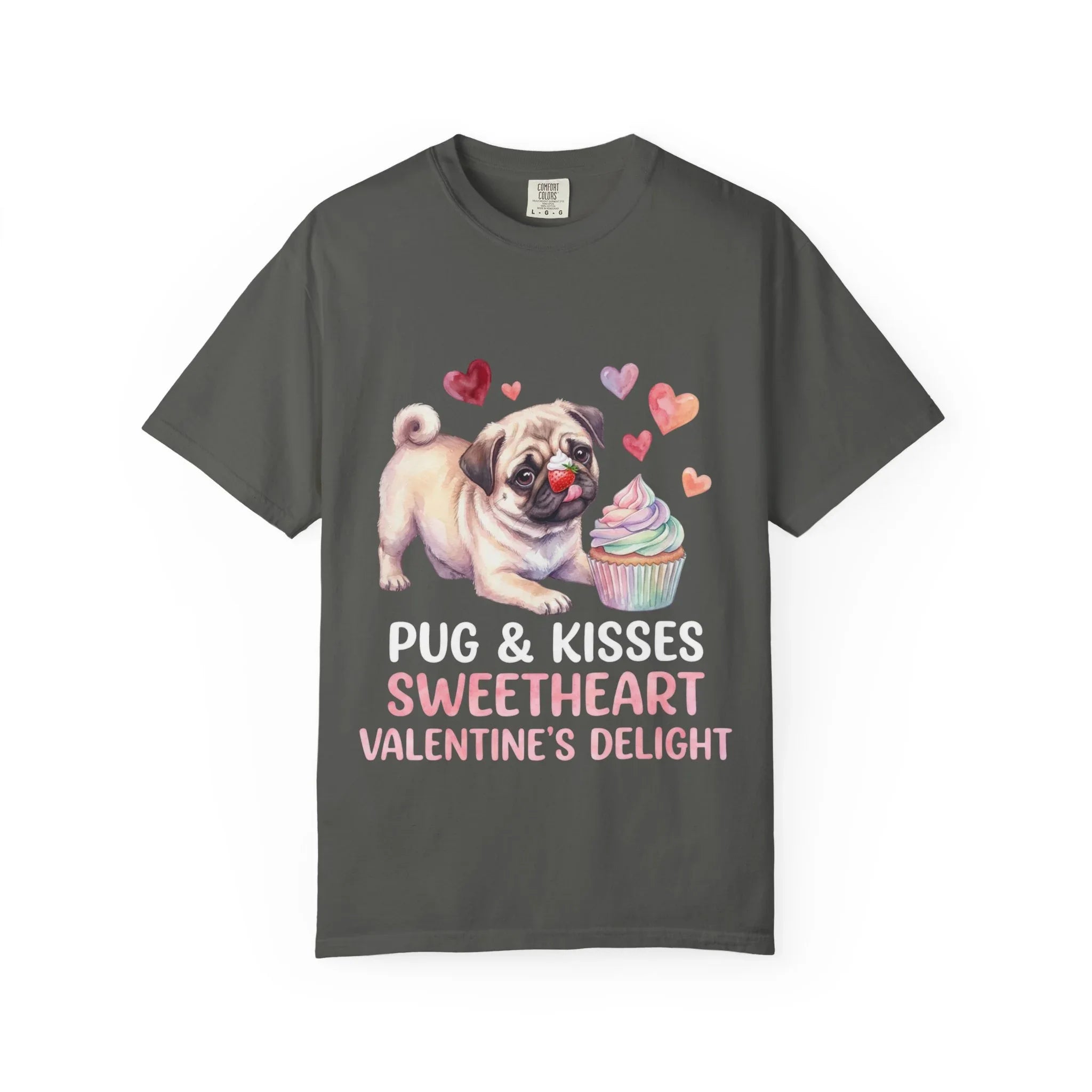 Pug Cupcake Sweetheart Valentines Delight T Shirt Cute Dog Hearts Watercolor Cozy Vintage Aesthetic Gift Pug Lovers Soft Cotton Romantic Tee Pepper