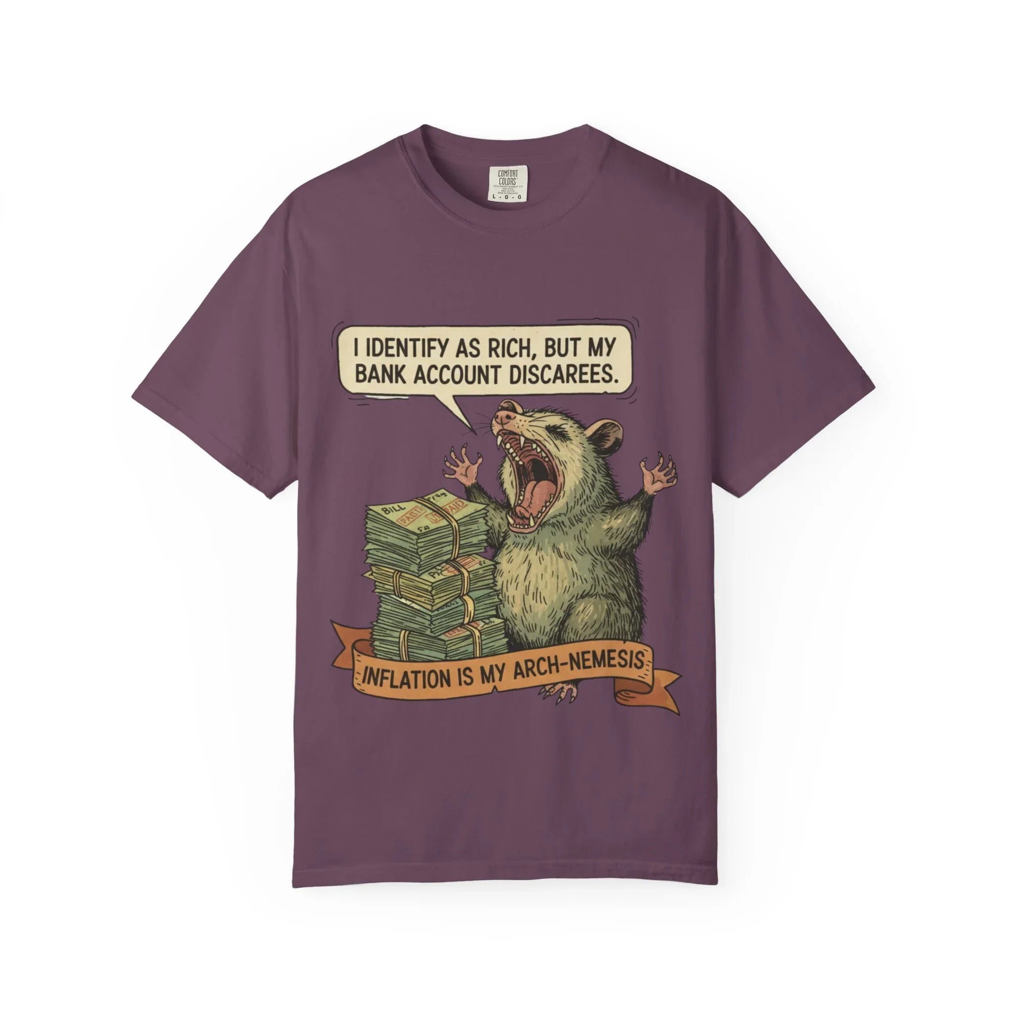 Funny Opossum Shirt I Identify As Rich Sarcastic Animal Meme Tee Screaming Opossum Gift for Friend Inflation Struggle Humor Top Berry M