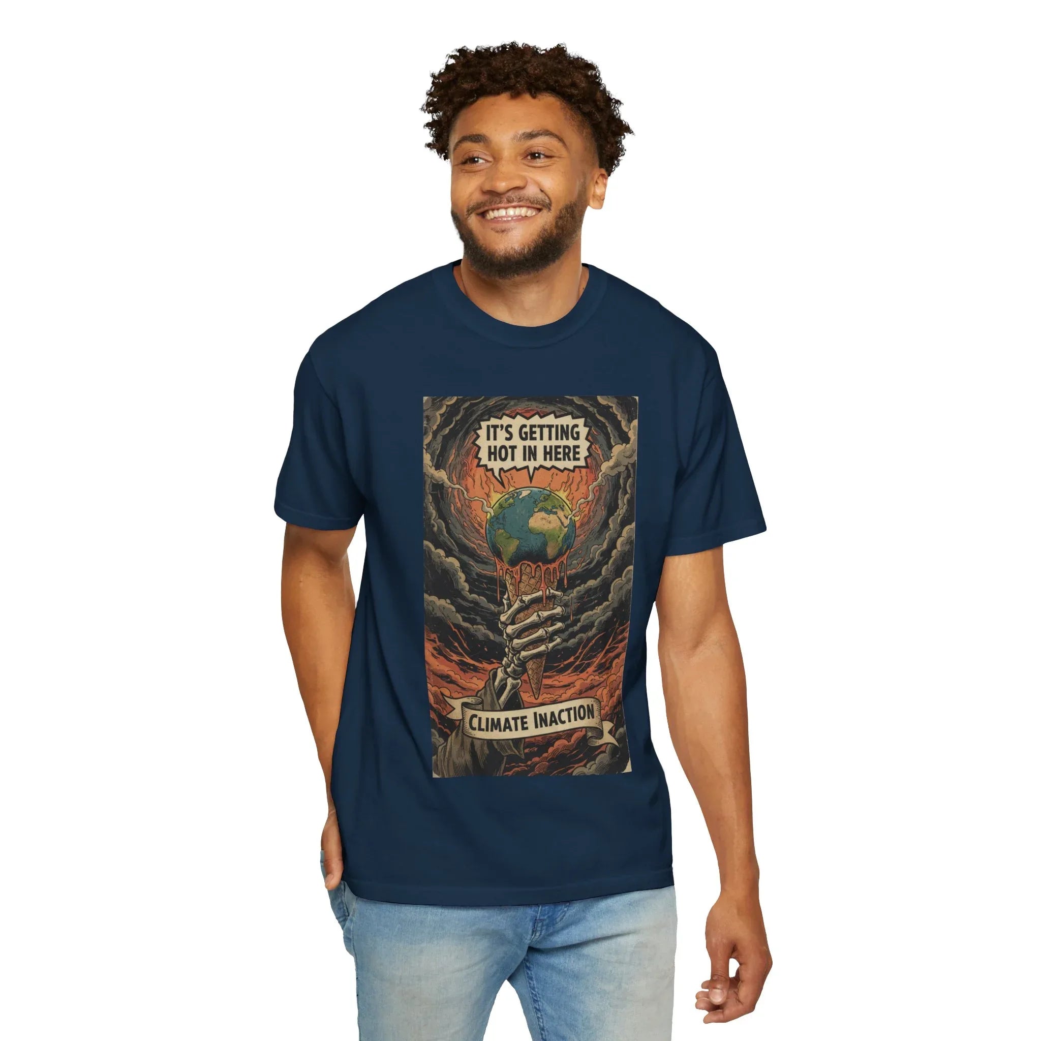 Climate Inaction Skeleton Melting Earth Shirt - Vintage Graphic Global Warming Activist Tee - Retro Aesthetic Sarcastic Eco-Friendly Gift - Heavyweight Garment-Dyed Unisex T-shirt