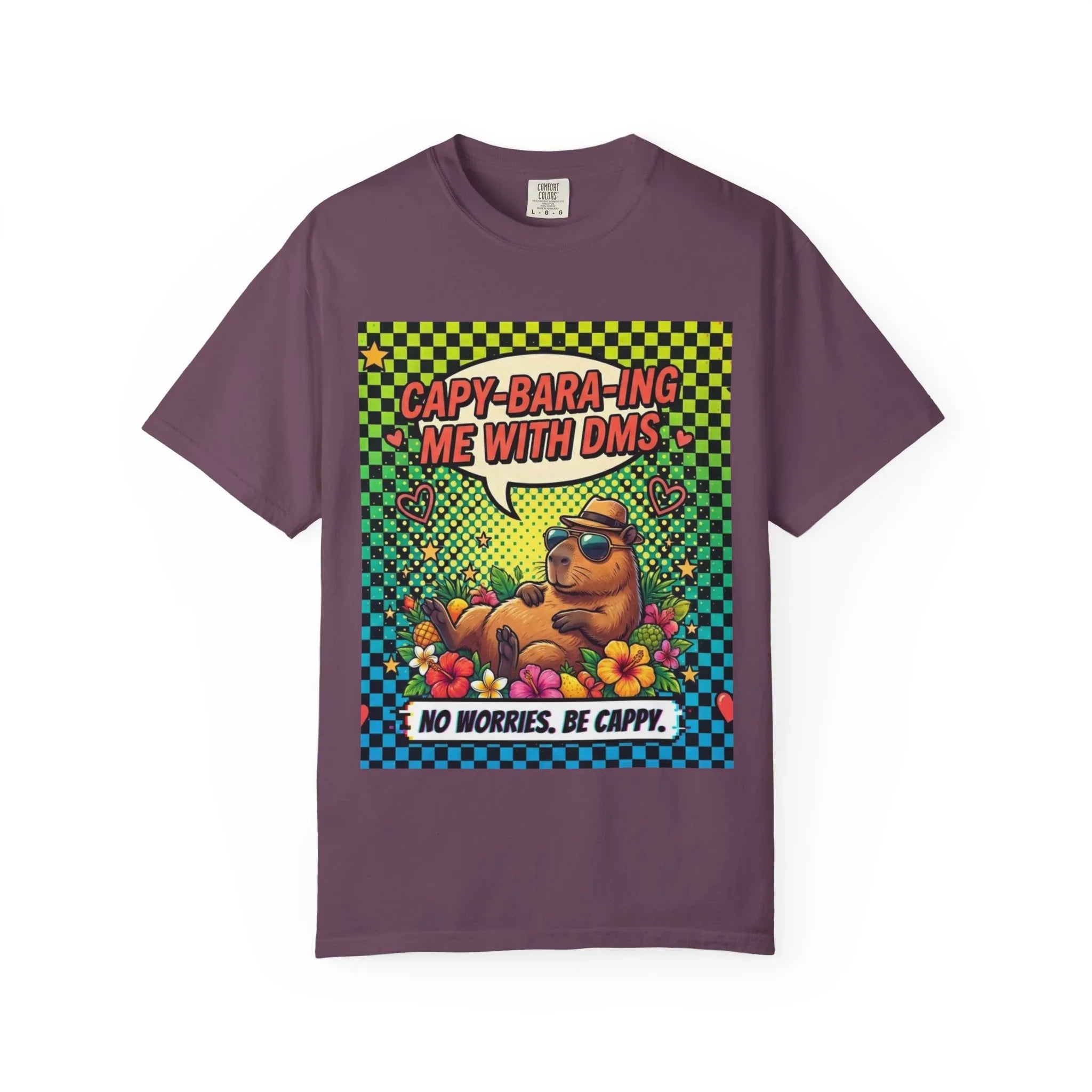 Capybara Relaxing Cartoon T-Shirt | Capy-bara-ing Me With DMs Tee | No Worries Be Cappy | Viral Meme Humor Gift Shirt Berry M