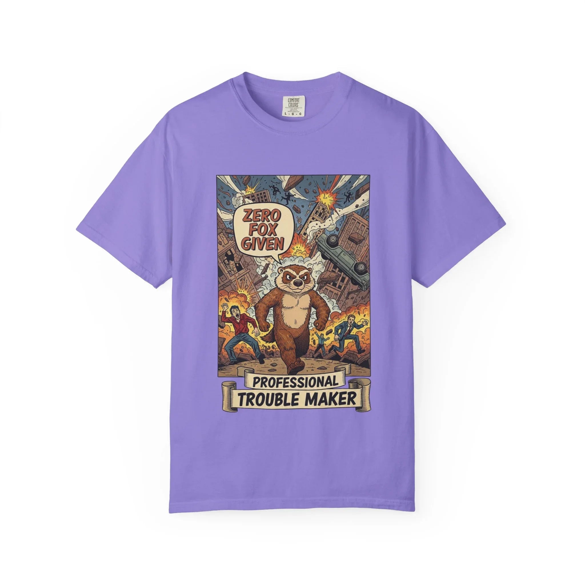 Funny Honey Badger Shirt - "Zero Fox Given" Hoodie - Retro Comic Style Monster Tee - Kaiju Animal Attack Graphic - Professional Trouble Maker Sarcastic Meme Art Violet