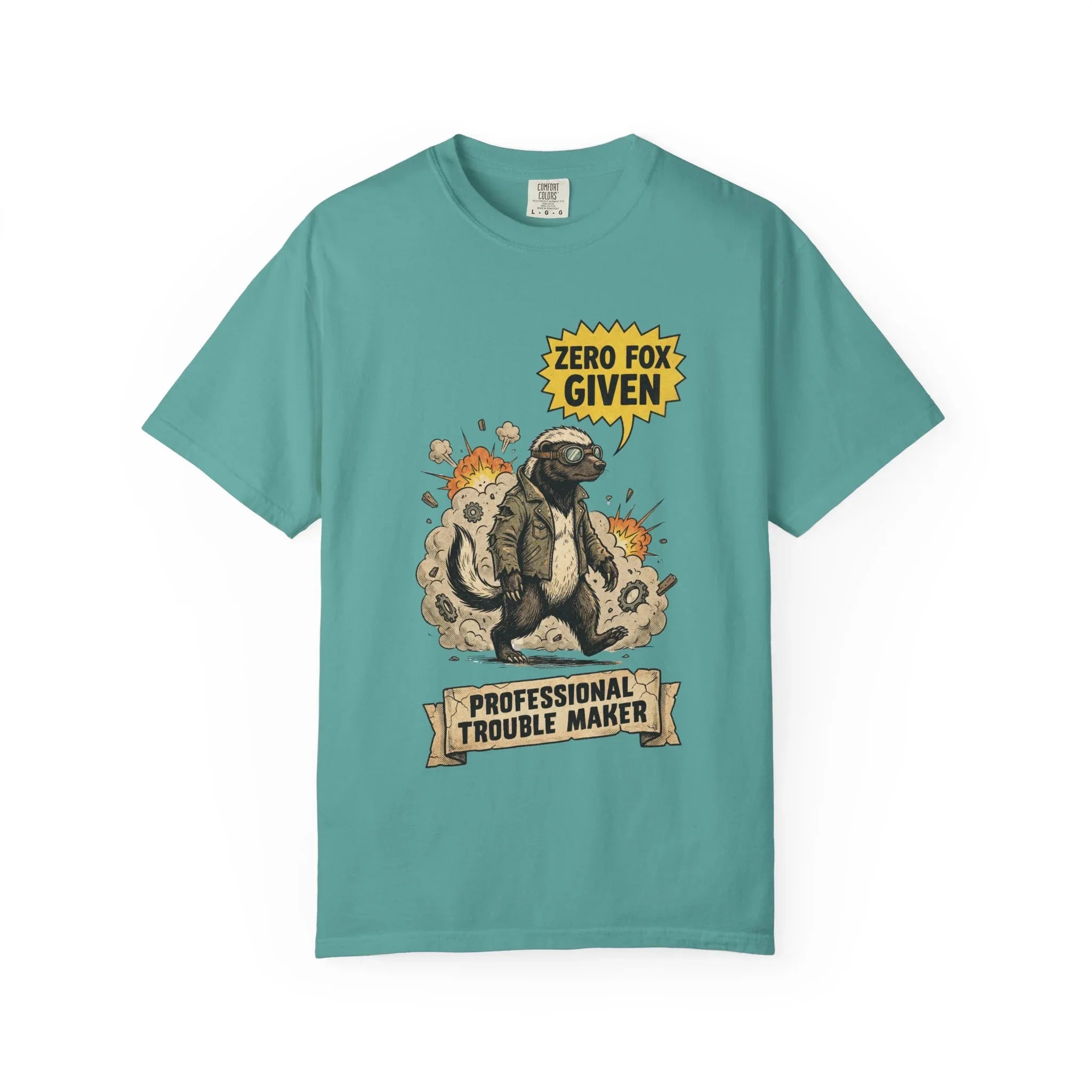 Honey Badger Shirt - "Zero Fox Given" T-Shirt - Professional Trouble Maker - Funny Animal Tee - Vintage Biker Gift - Sarcastic Graphic Top for Rebels Seafoam