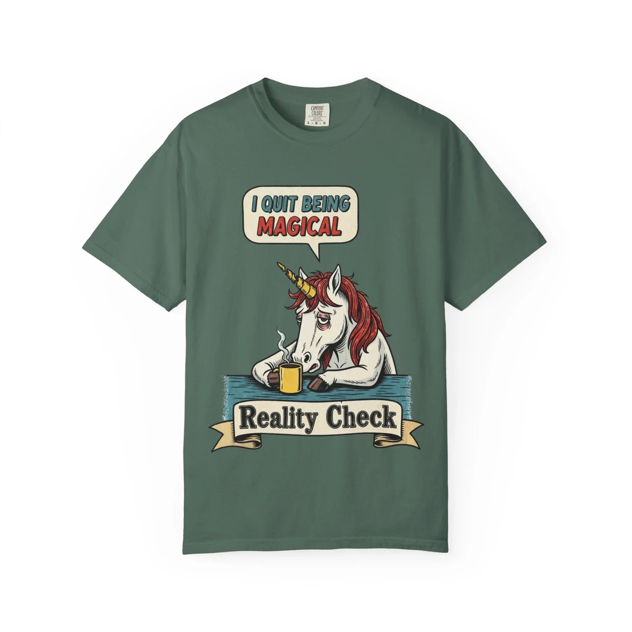 Funny Unicorn Shirt - "I Quit Being Magical" Vintage Graphic Tee - Sarcastic Coffee Lover Gift - Burnout T-Shirt - Reality Check Adulting Humor Top Blue Spruce
