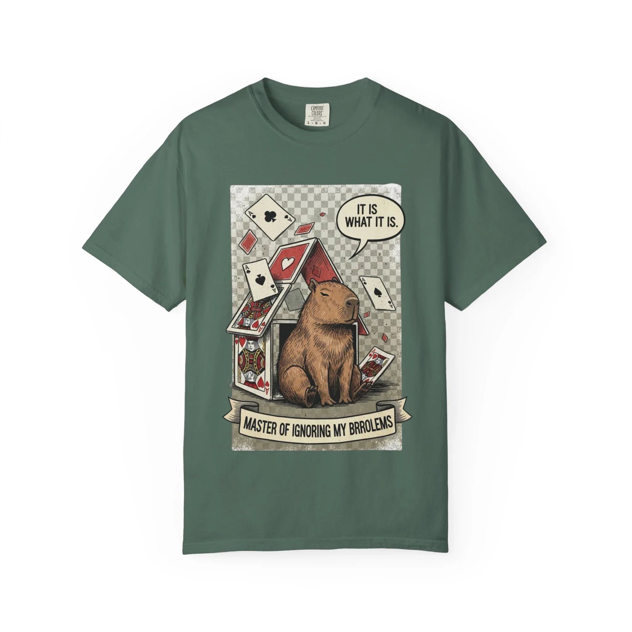 Funny Capybara Shirt - "It Is What It Is" Hoodie - Stoic Animal Gift - Mental Health Awareness Sweatshirt - Ignoring Problems Meme Tee - Chaos Graphic Top Blue Spruce