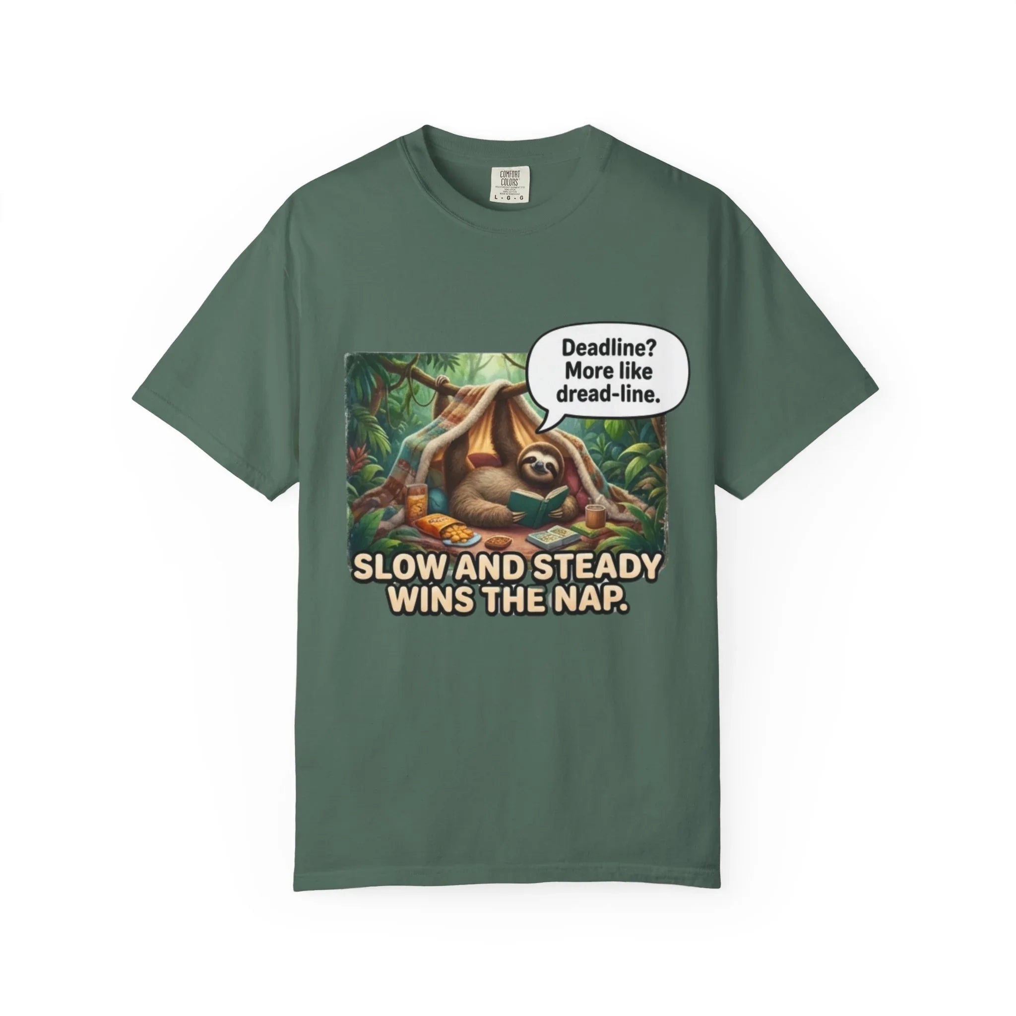 Slow and Steady Wins the Nap Sloth T-Shirt | Cute Lazy Sloth Illustration | Self Care Humor Gift | Vintage Cozy Productivity Tee Blue Spruce