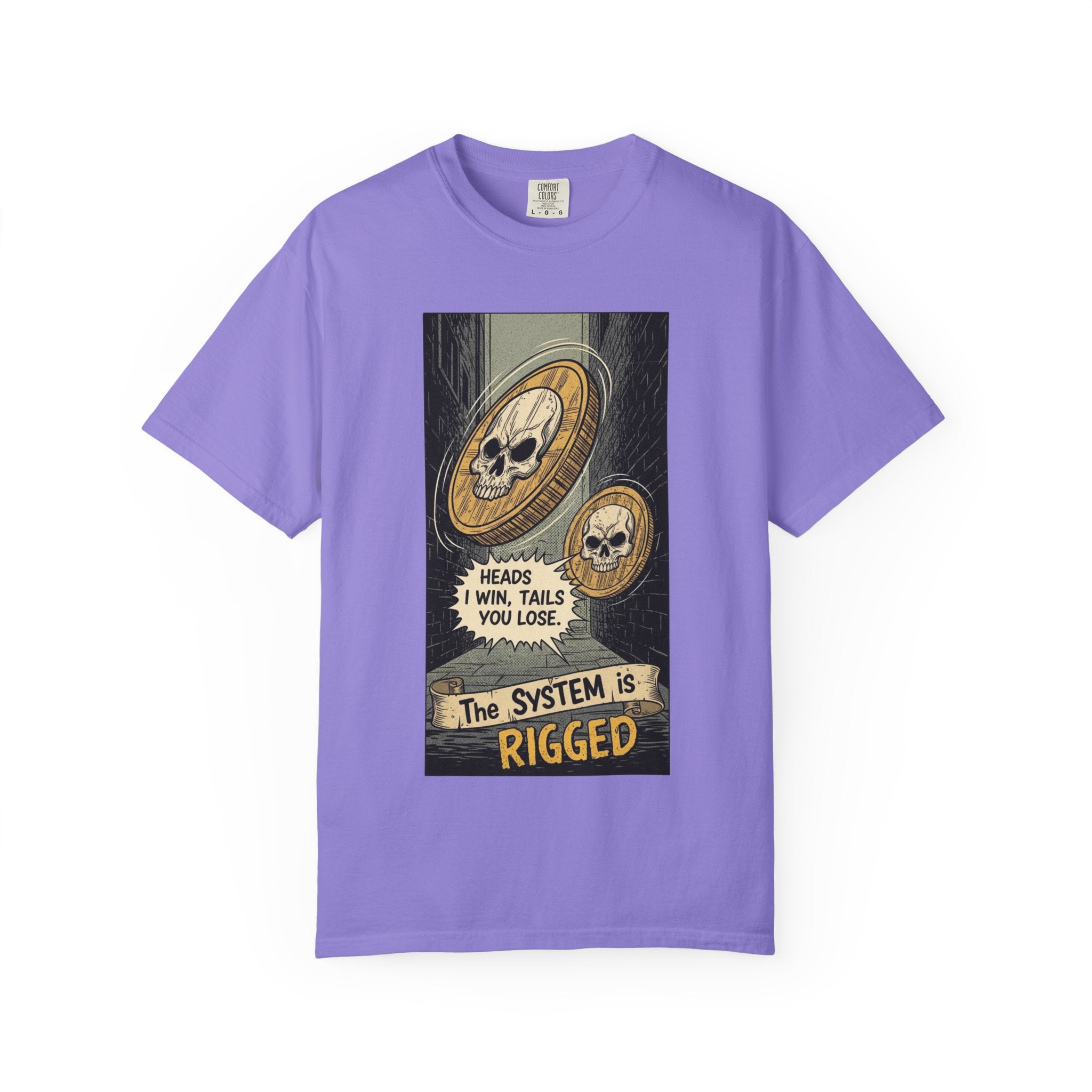 Vintage Satirical T-Shirt | Political Theater & Rigged System Retro Comic Tee | Sarcastic Dark Humor Shirt | Unisex Premium Cotton Graphic Tee Violet