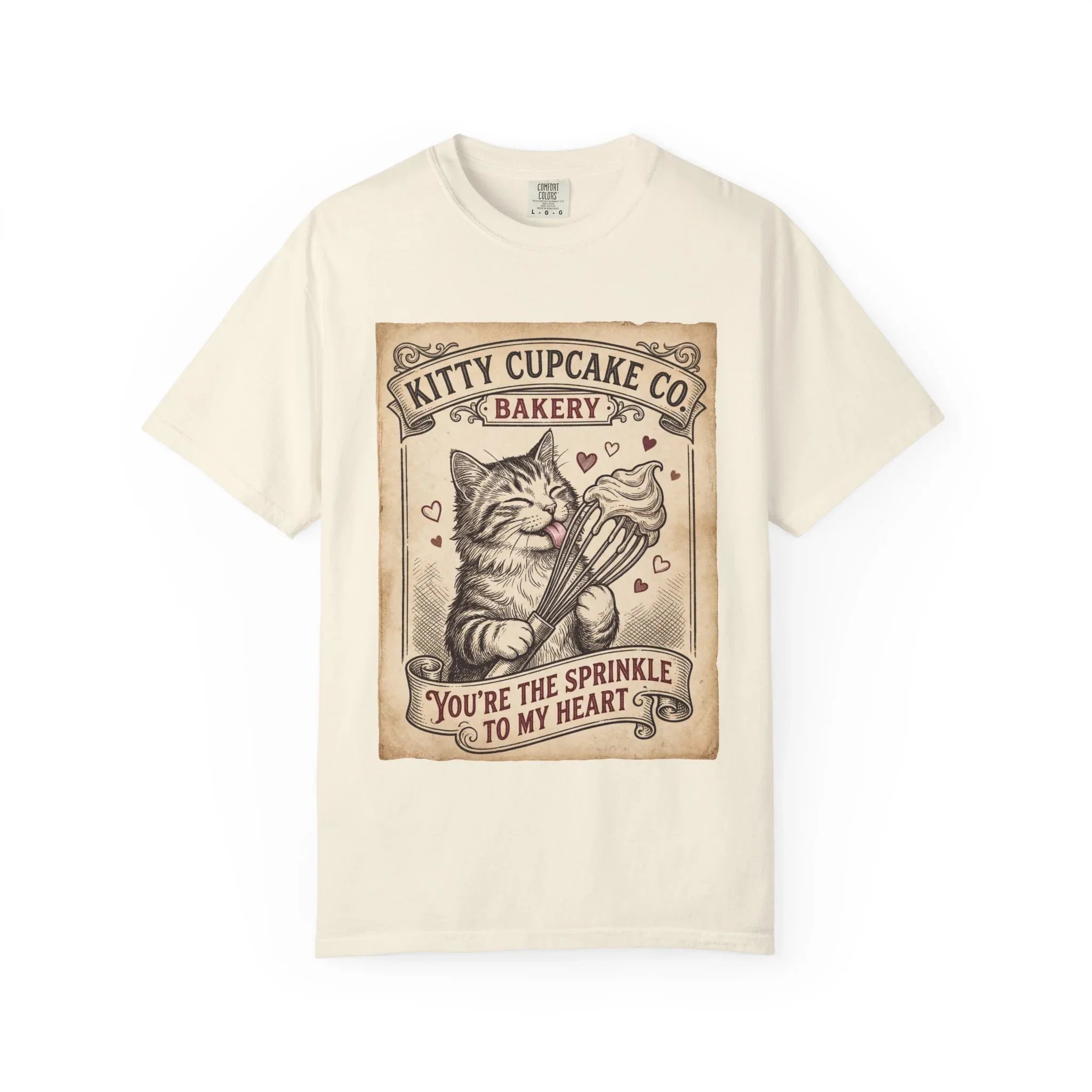 Kitty Cupcake Co T-Shirt | Vintage Cat Bakery Youre the Sprinkle to My Heart Graphic Tee Ivory