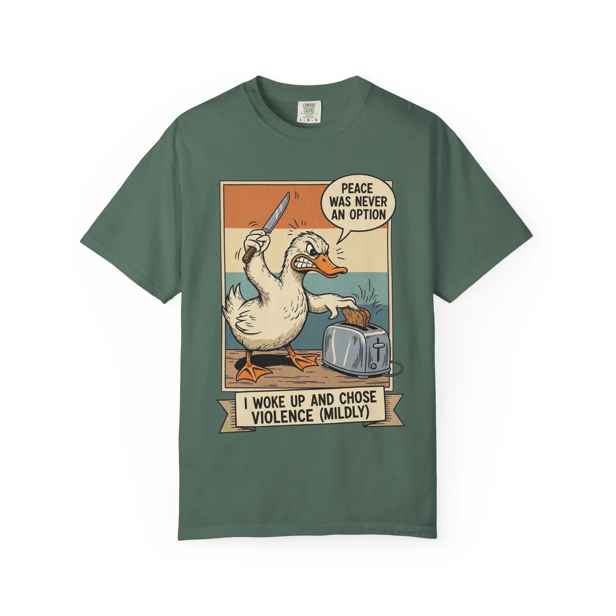 Funny Duck Shirt Meme Peace Was Never An Option Retro Vintage Aesthetic Angry Bird Knife Graphic Tee Sarcastic Gift for Friend Blue Spruce