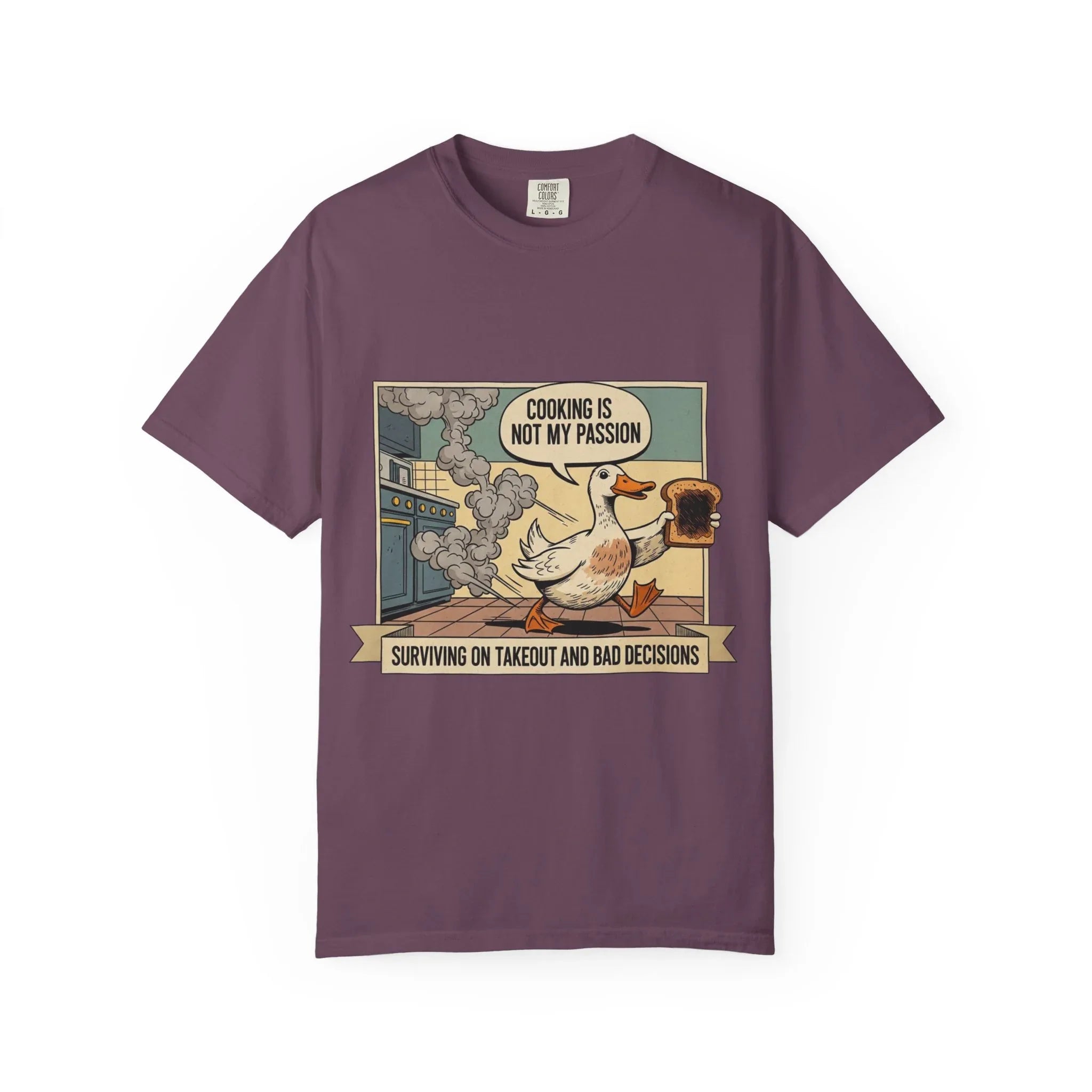 Funny Duck Cooking Shirt Retro Kitchen Fail Tee Sarcastic Foodie Gift Cooking Is Not My Passion Surviving On Takeout Shirt Vintage Cartoon Berry M