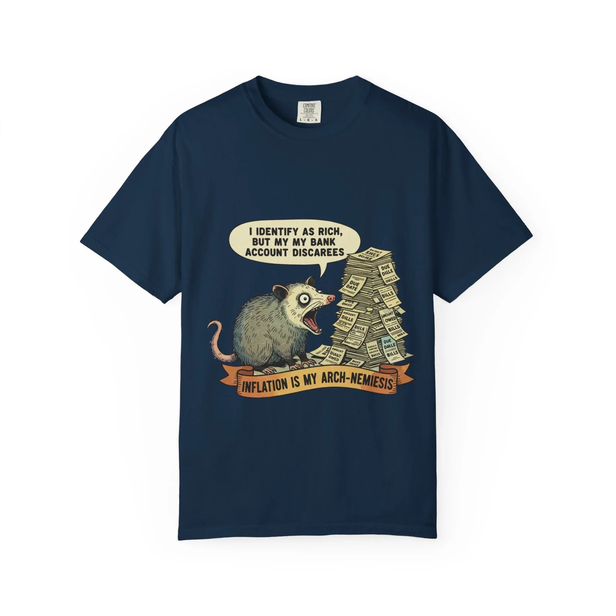 Funny Opossum Shirt Inflation Is My Arch Nemesis Tee Relatable Financial Meme Gift Sarcastic Possum Tshirt Screaming Trash Animal Top True Navy