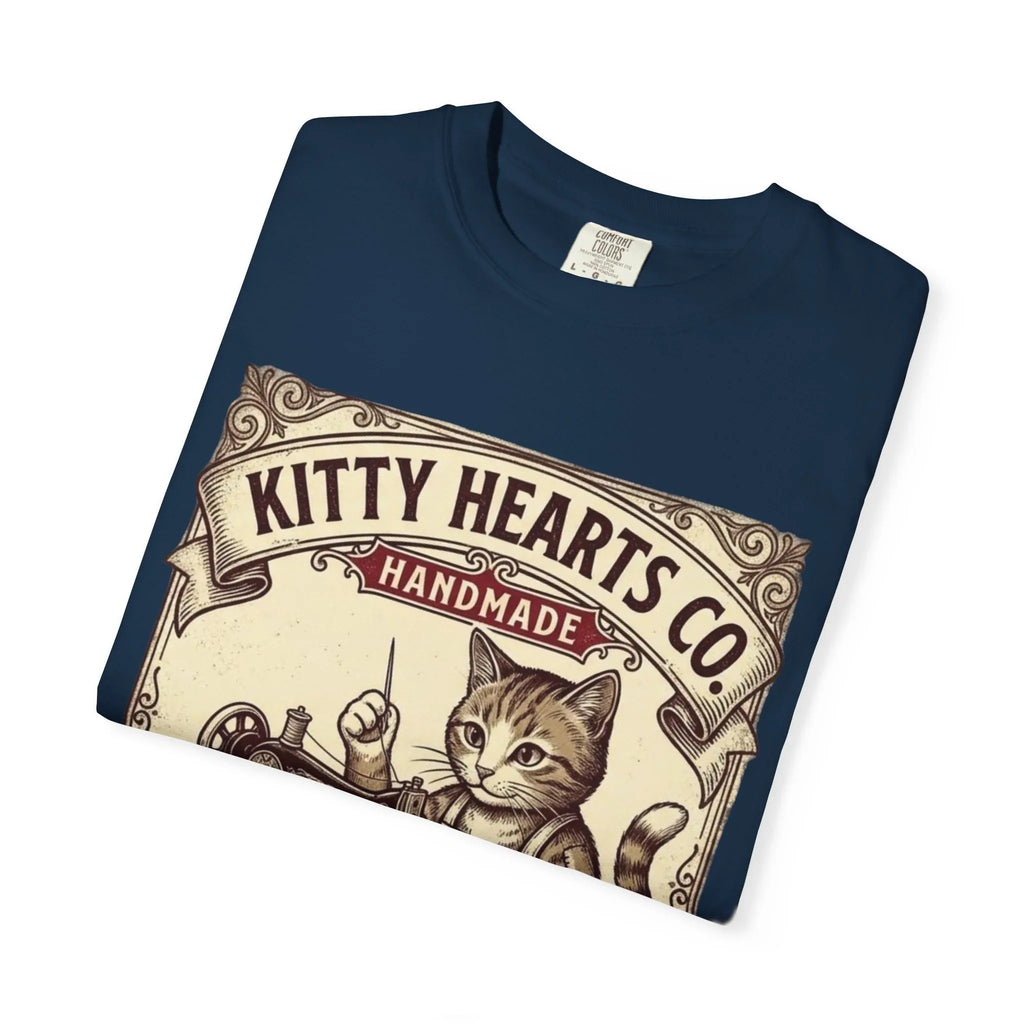 Kitty Hearts Co T-Shirt | Vintage Sewing Cat Made With Purr Graphic Tee | Retro Craft Lover Gift