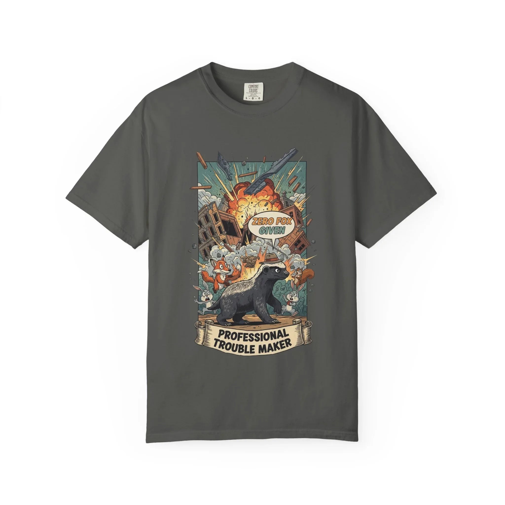 Funny Honey Badger Shirt - "Zero Fox Given" Hoodie - Professional Trouble Maker Tee - Retro Comic Style Graphic - Cool Animal Meme Gift for Sarcastic Men & Women Pepper