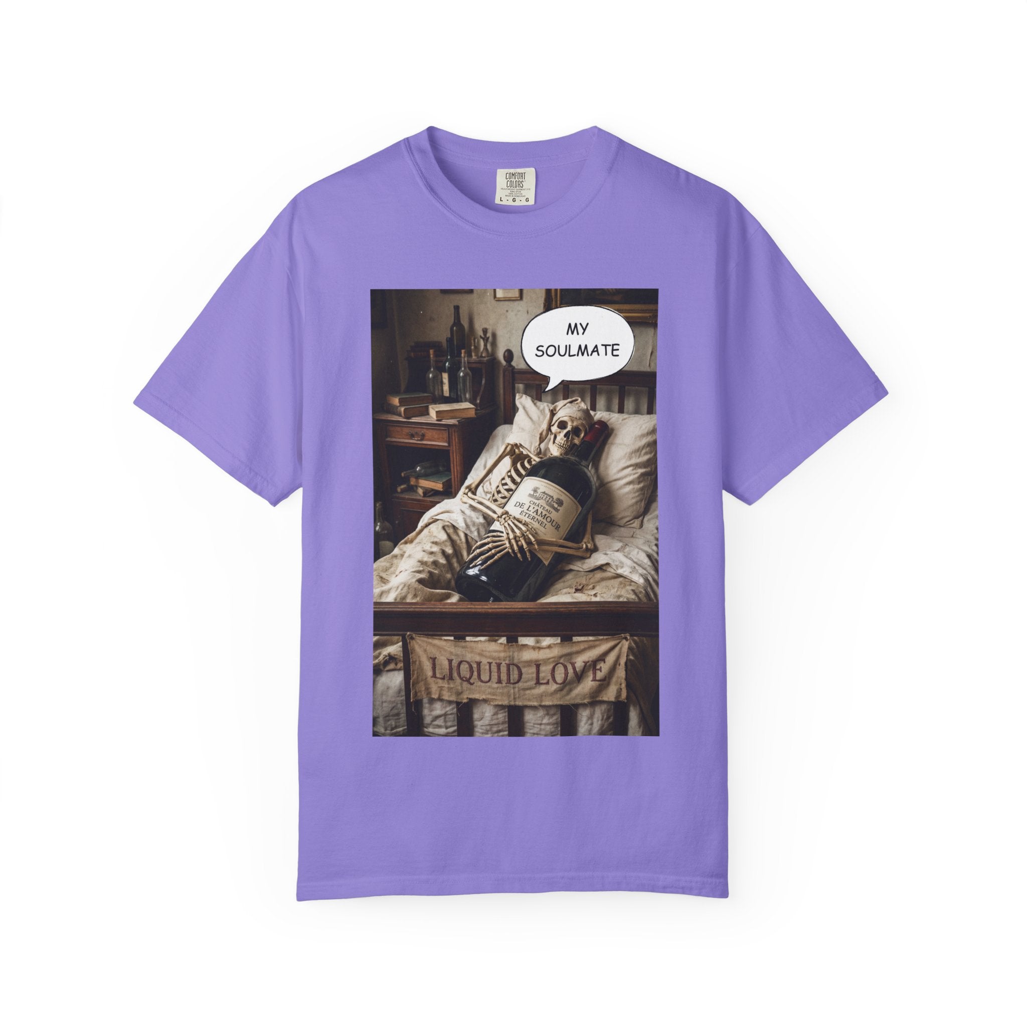 My Soulmate Liquid Love T-Shirt - Funny Wine Skeleton Shirt - Sarcastic Alcohol Pun Tee - Vintage Wine Lover Gift - Aesthetic Skeleton Graphic Violet