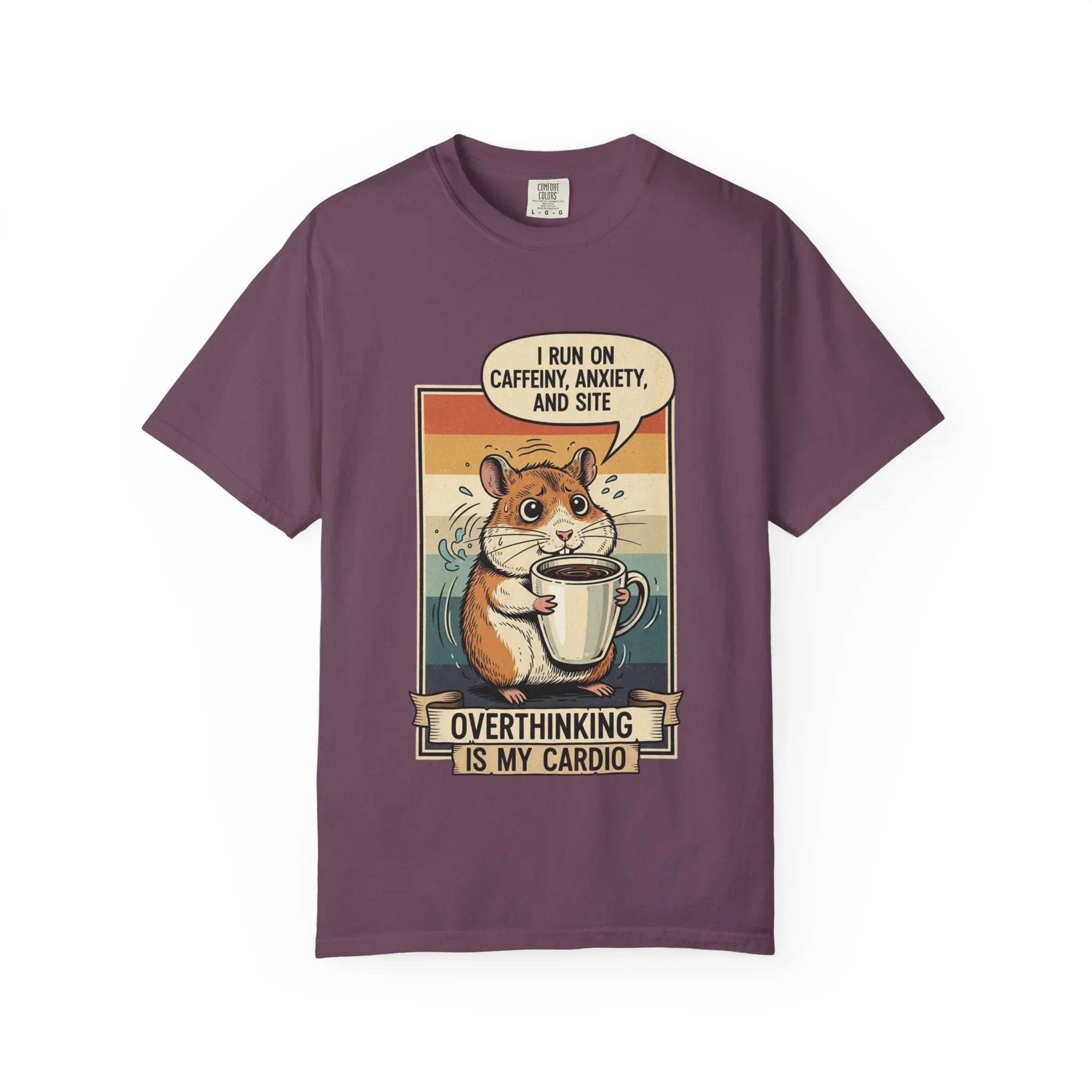 Funny Overthinking Hamster T-Shirt Retro Coffee Lover Gift Stress Anxiety Shirt Sarcastic Mental Health Tee Vintage Hamster Mom Dad Gift Berry M