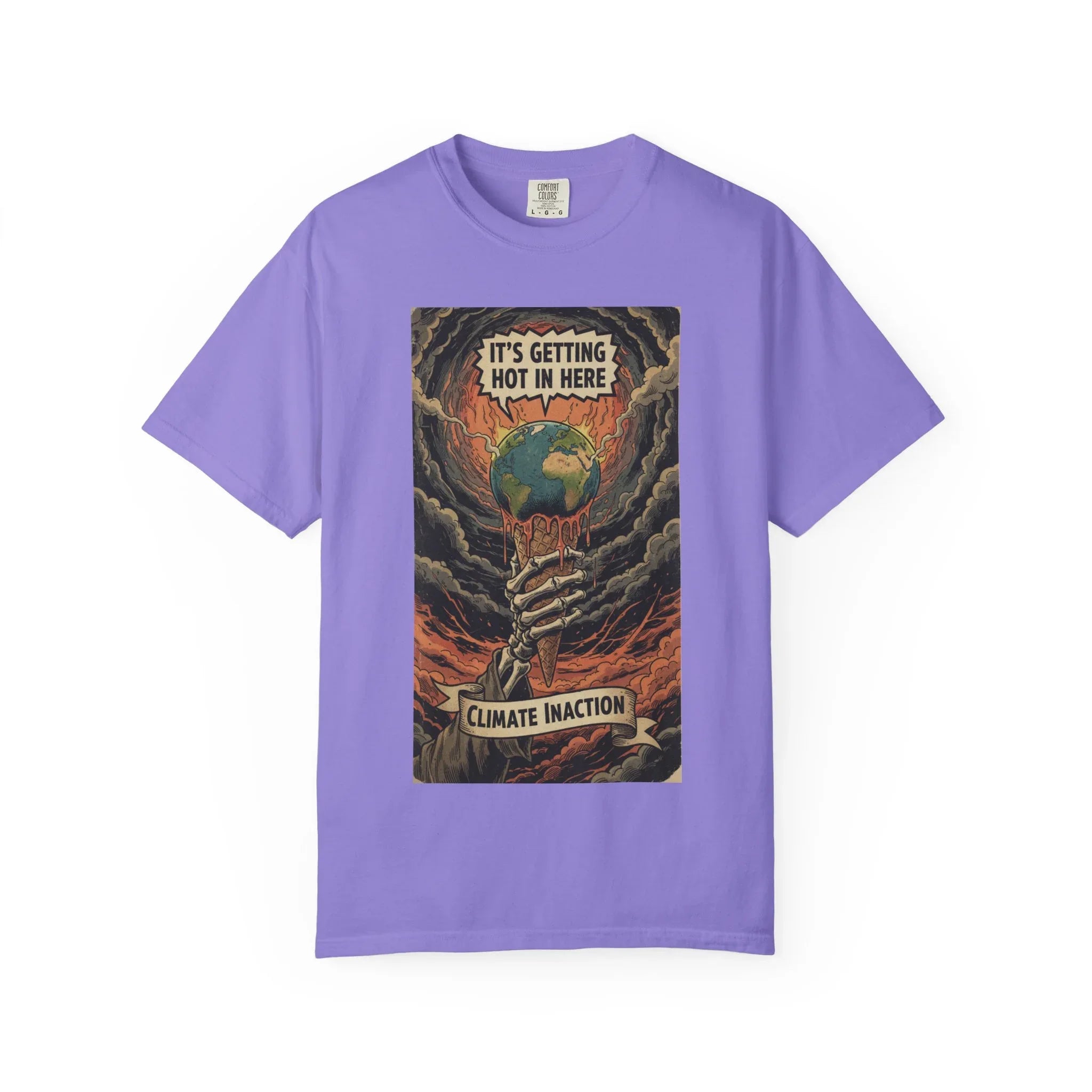 Climate Inaction Skeleton Melting Earth Shirt - Vintage Graphic Global Warming Activist Tee - Retro Aesthetic Sarcastic Eco-Friendly Gift - Heavyweight Garment-Dyed Unisex T-shirt Violet