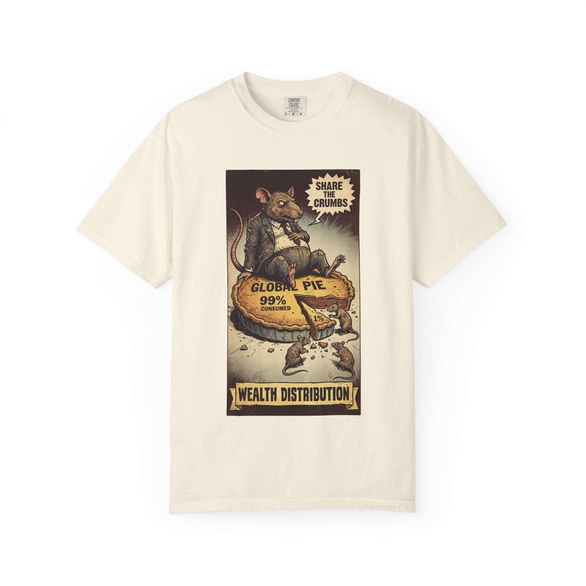 Share The Crumbs Shirt, Wealth Distribution Satire Tee, Vintage Capitalism Political Graphic, Social Justice Streetwear, Anti-Greed Rat Gift Ivory