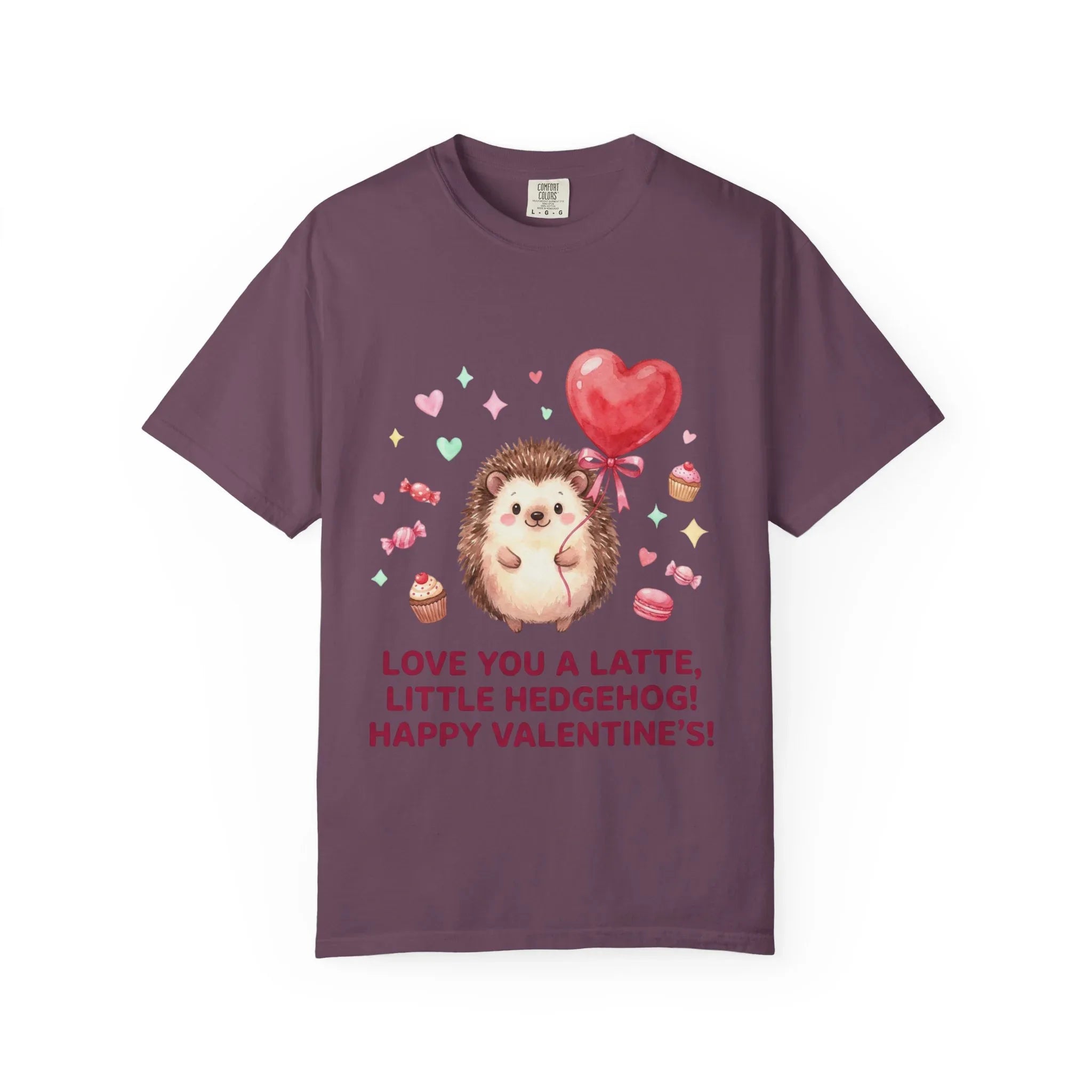 Love You A Latte Hedgehog T Shirt Cute Watercolor Heart Balloon Valentine Cozy Vintage Aesthetic Gift Animal Lovers Soft Cotton Romantic Tee Berry M