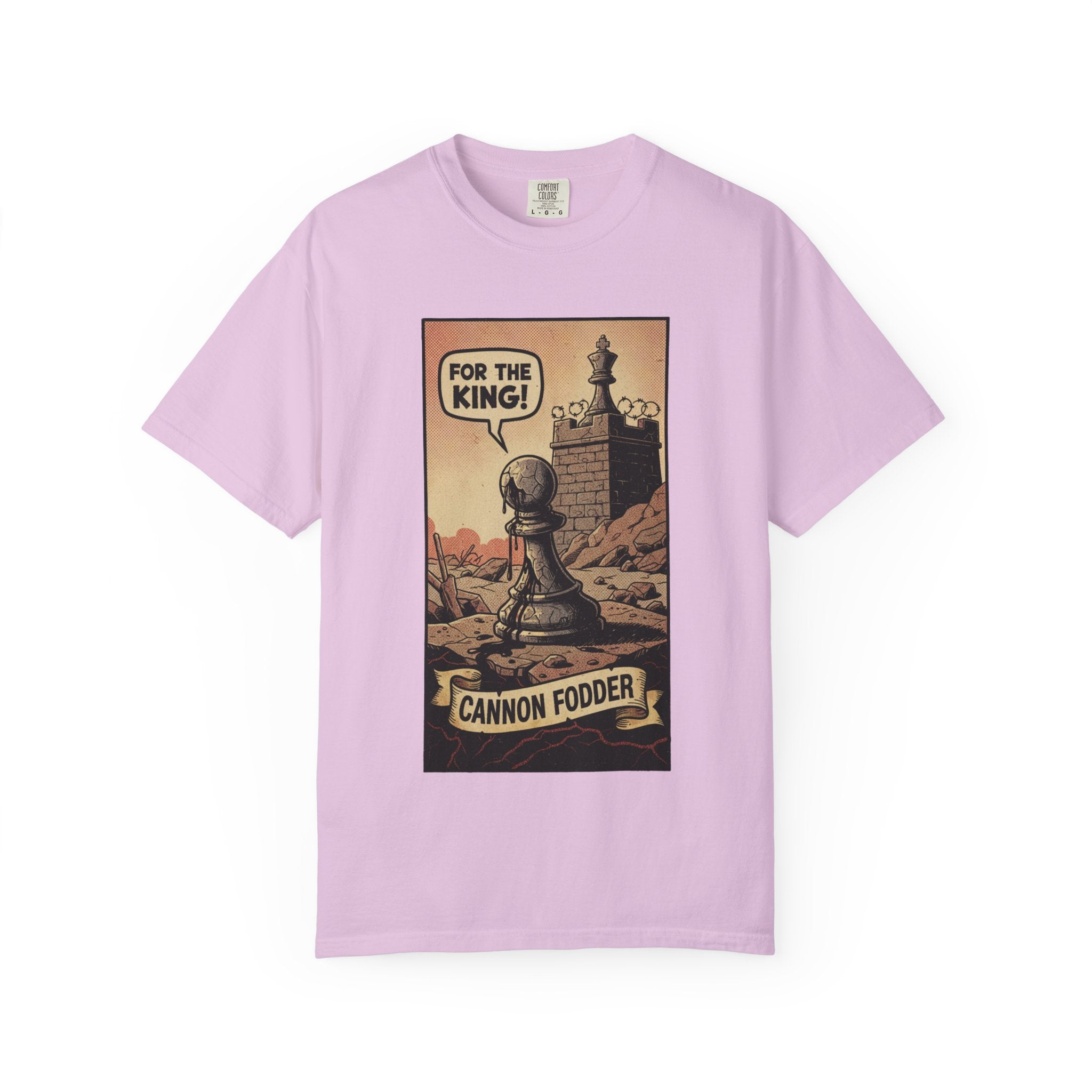 Cannon Fodder Chess T-Shirt - Distressed Vintage Pawn Graphic - Satirical Dark Humor Tee - Retro Political Streetwear Orchid
