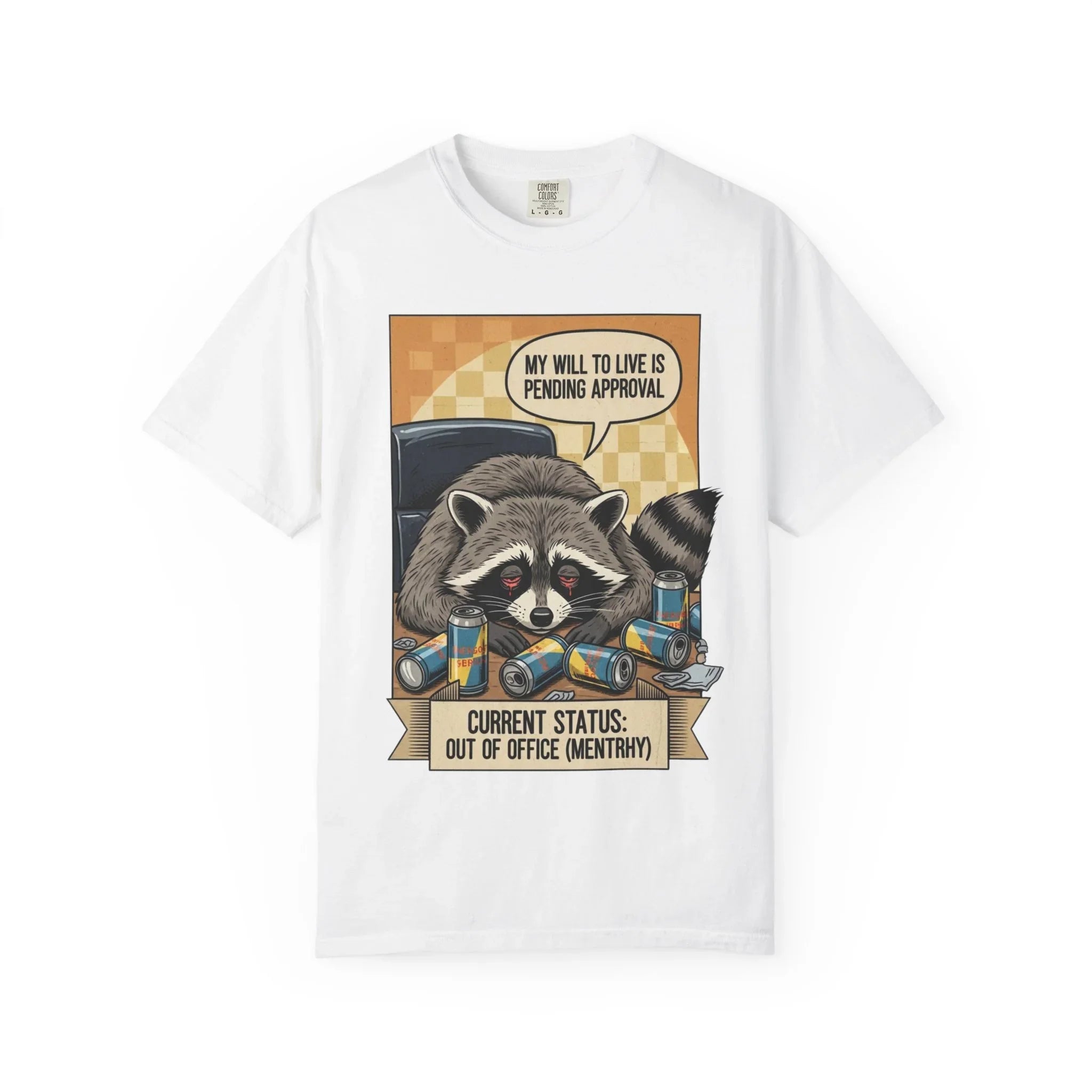 Funny Raccoon Shirt - Mentally Exhausted Office Tee - Retro Trash Panda Corporate Humor - Sarcastic "Pending Approval" T-Shirt - Relatable Coworker Gift & Work From Home Apparel