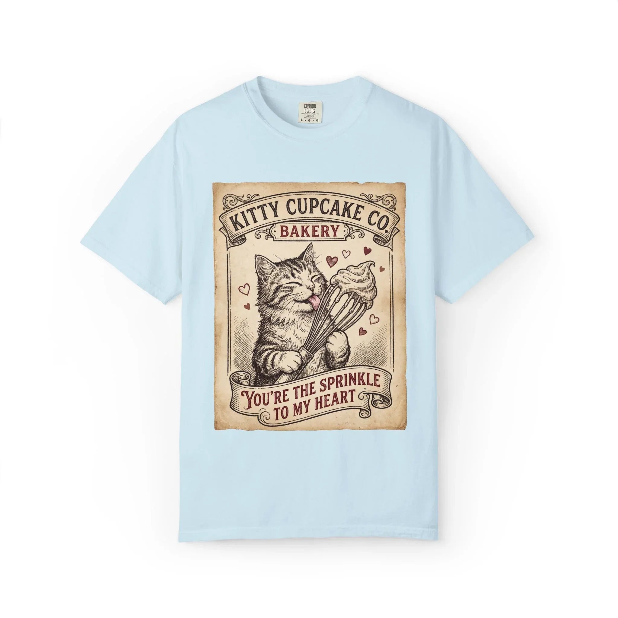 Kitty Cupcake Co T-Shirt | Vintage Cat Bakery Youre the Sprinkle to My Heart Graphic Tee Chambray