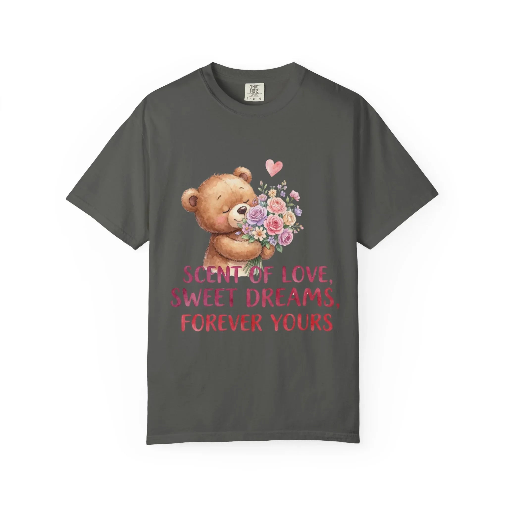 Teddy Bear with Bouquet T-Shirt | Scent of Love Sweet Dreams Forever Yours | Cute Valentine Gift | Cozy Soft Vintage Aesthetic Tee Pepper