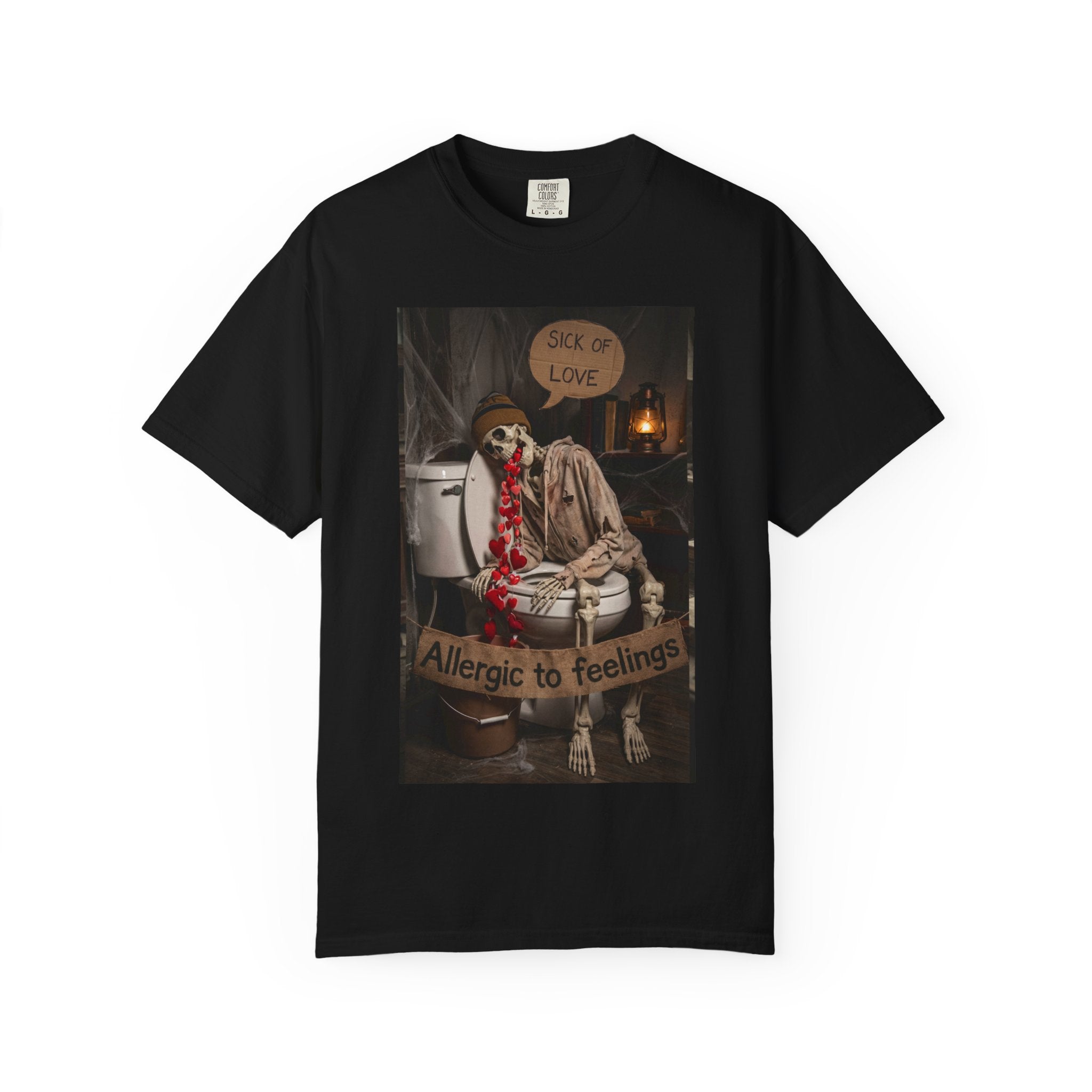🤮 Sick of Love – Vintage Skeleton Heartbreak Satire & Grunge Streetwear Vintage Skeleton Graphic Tee - Sick of Love Dark Humor Streetwear Black