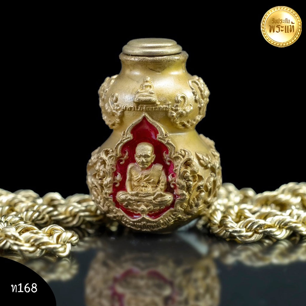 🎀 “Pink Wealth Gourd of Miracles” – Sacred Bronze Money Gourd Amulet featuring Luang Pu Thuad & Legendary Child Spirit from Sema Muang Temple (Nakhon Si Thammarat) Default Title