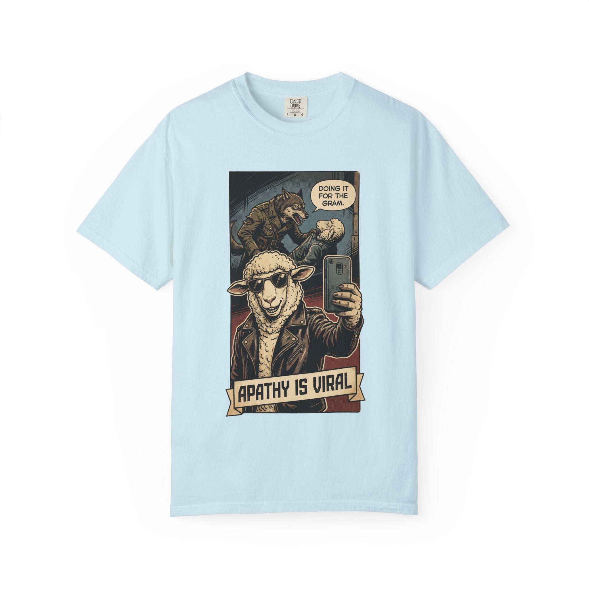 Apathy Is Viral Shirt Vintage Comic Graphic Tee Retro Satirical Humor Shirt Social Media Sarcasm Gift Streetwear Art Chambray