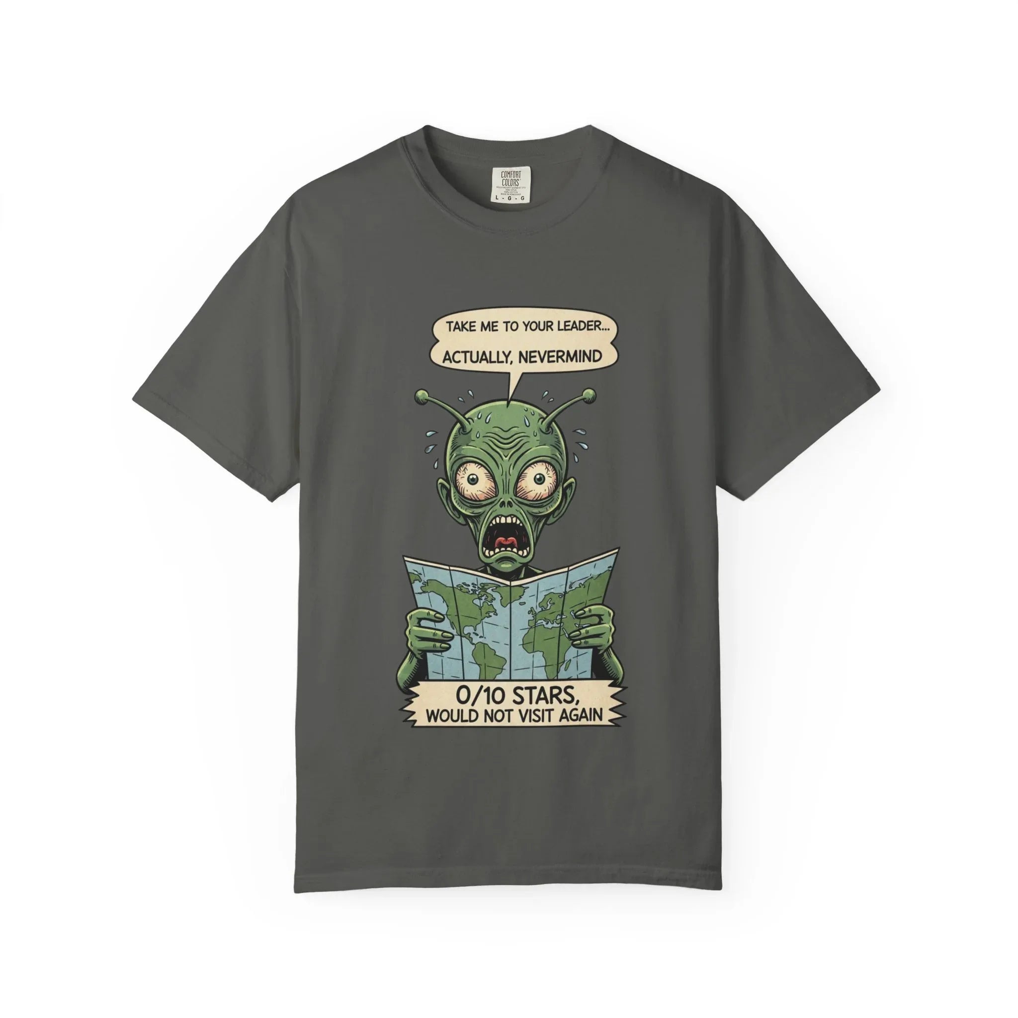 Funny Alien Shirt - Sarcastic Earth Review Tee - Vintage Sci-Fi Lover Gift - 0 Out Of 10 Stars Meme Tshirt - Retro UFO Graphic Top for Introverts Pepper