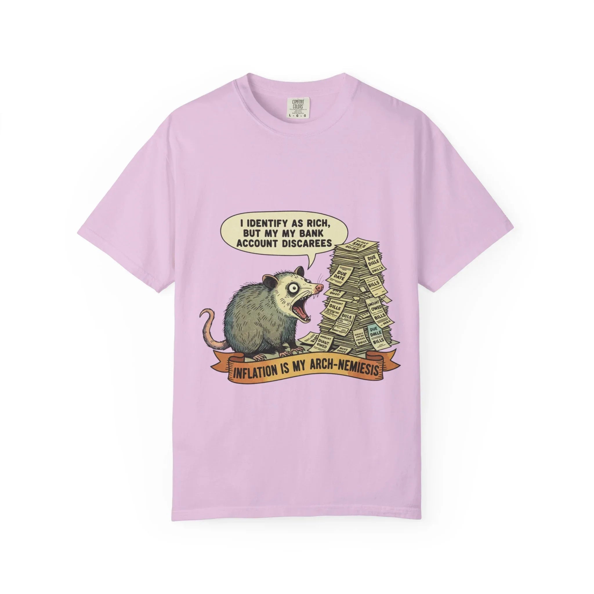 Funny Opossum Shirt Inflation Is My Arch Nemesis Tee Relatable Financial Meme Gift Sarcastic Possum Tshirt Screaming Trash Animal Top Orchid