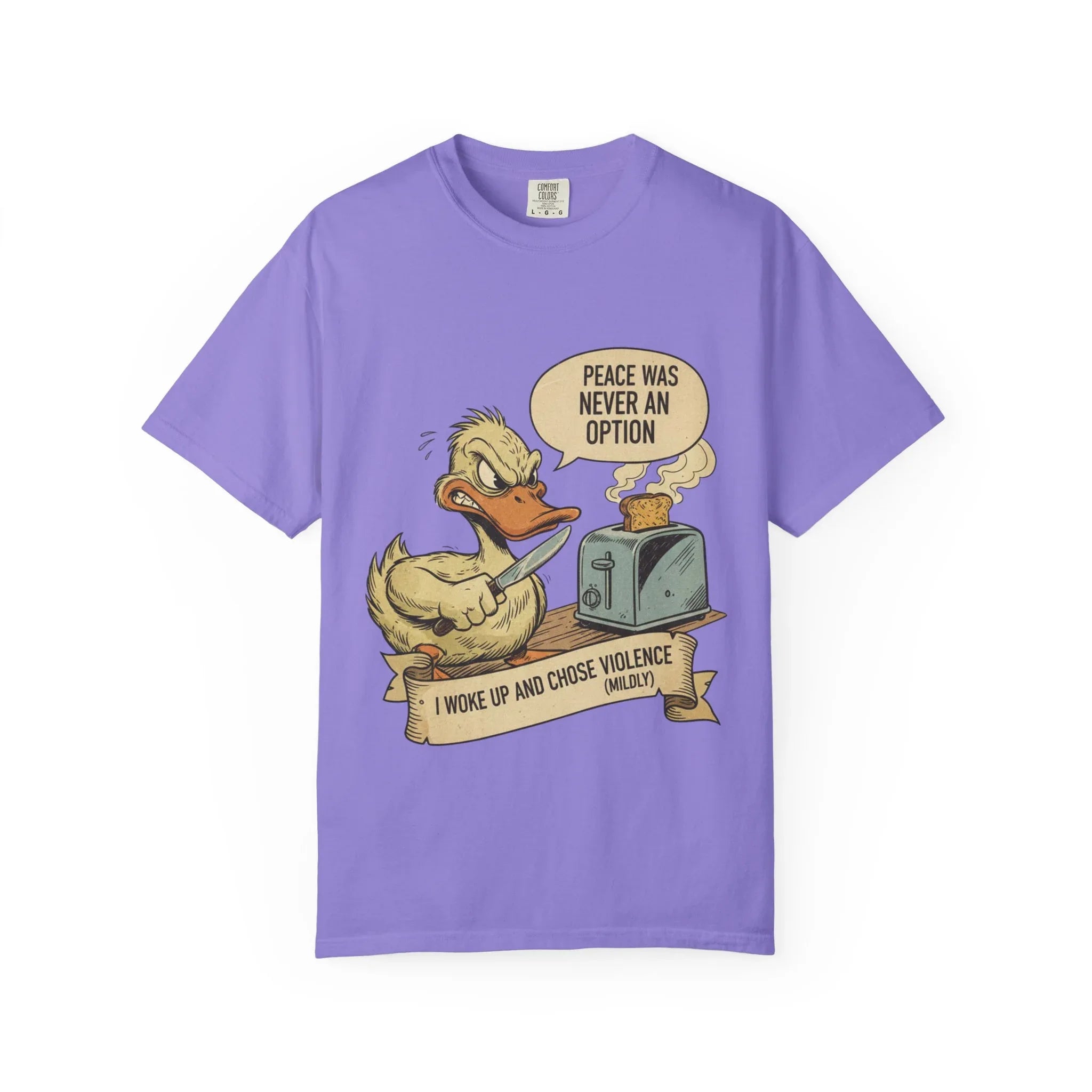 Funny Angry Duck Shirt Peace Was Never An Option Tee I Woke Up And Chose Violence Mildly Retro Graphic Tshirt Sarcastic Meme Gift Bird Lover Violet