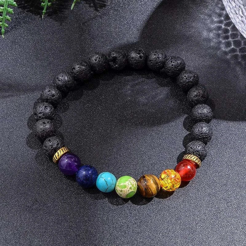 🌋 8mm Black Lava Stone & 7 Chakra Healing Mala Necklace (108 Beads) – Aromatherapy Diffuser, Meditation Prayer Beads & Yoga Japamala Rosary Set
