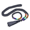 🌋 8mm Black Lava Stone & 7 Chakra Healing Mala Necklace (108 Beads) – Aromatherapy Diffuser, Meditation Prayer Beads & Yoga Japamala Rosary Set Set