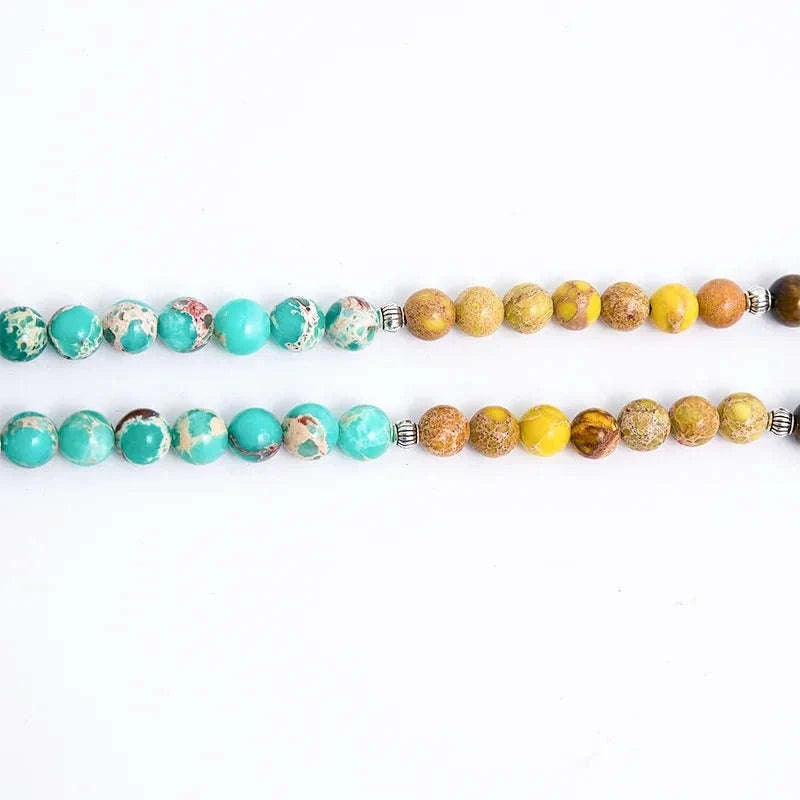 🌈 8mm Natural Stone 7 Chakra Healing Necklace: 108 Mala Beads with Tassel – Yoga Meditation Rosary for Energy Balance & Inner Peace