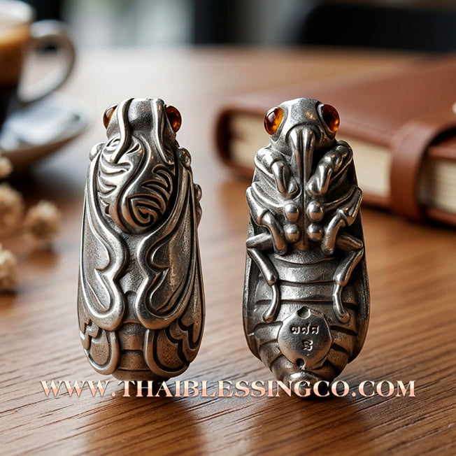 🌟 ✨ Authentic Thai Amulet 2020: Sovereign "Phaya Rerai - Tor Ngan Tor Thong" (The Celestial Cicada of Infinite Wealth) by Kruba Wimala, Doi Chom Wae Monastic Office – Sacred Silver-Alloy (Ngan Yuang) Edition, Base-Filled with Sacred Cicada Herbal Powder