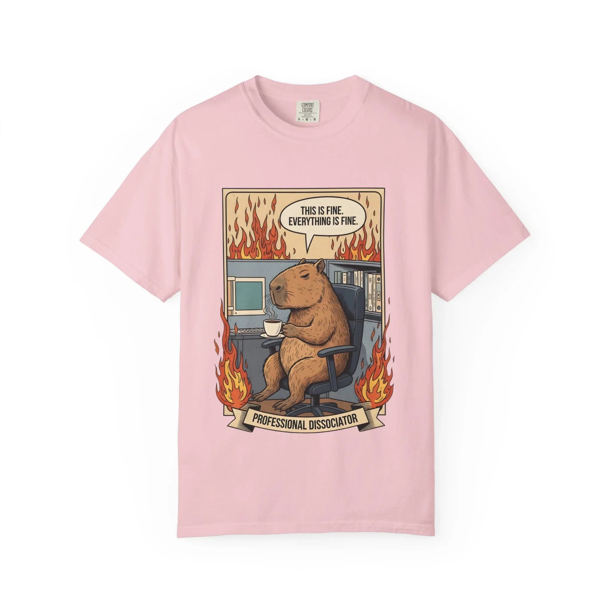 Funny Capybara Shirt - "This Is Fine" Meme Hoodie - Professional Dissociator Gift - Office Humor Graphic Tee - Anxiety & Mental Health Crewneck - Cute Chill Rodent Top Blossom