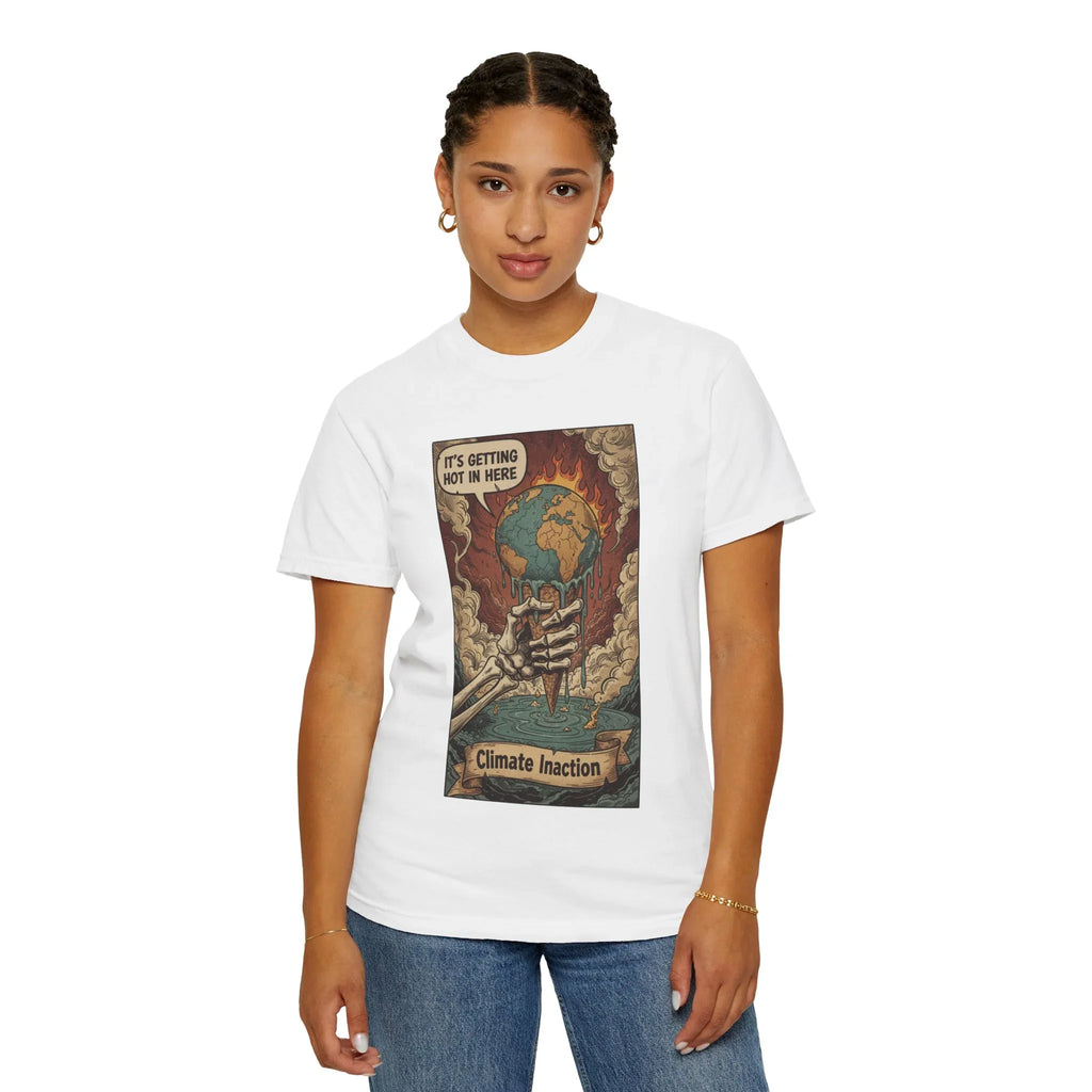 Climate Inaction Melting Earth Shirt - Global Warming Satire Tee - Skeleton Hand Vintage Graphic - Environmental Activist Gift - Retro Distressed Planet Earth T-Shirt