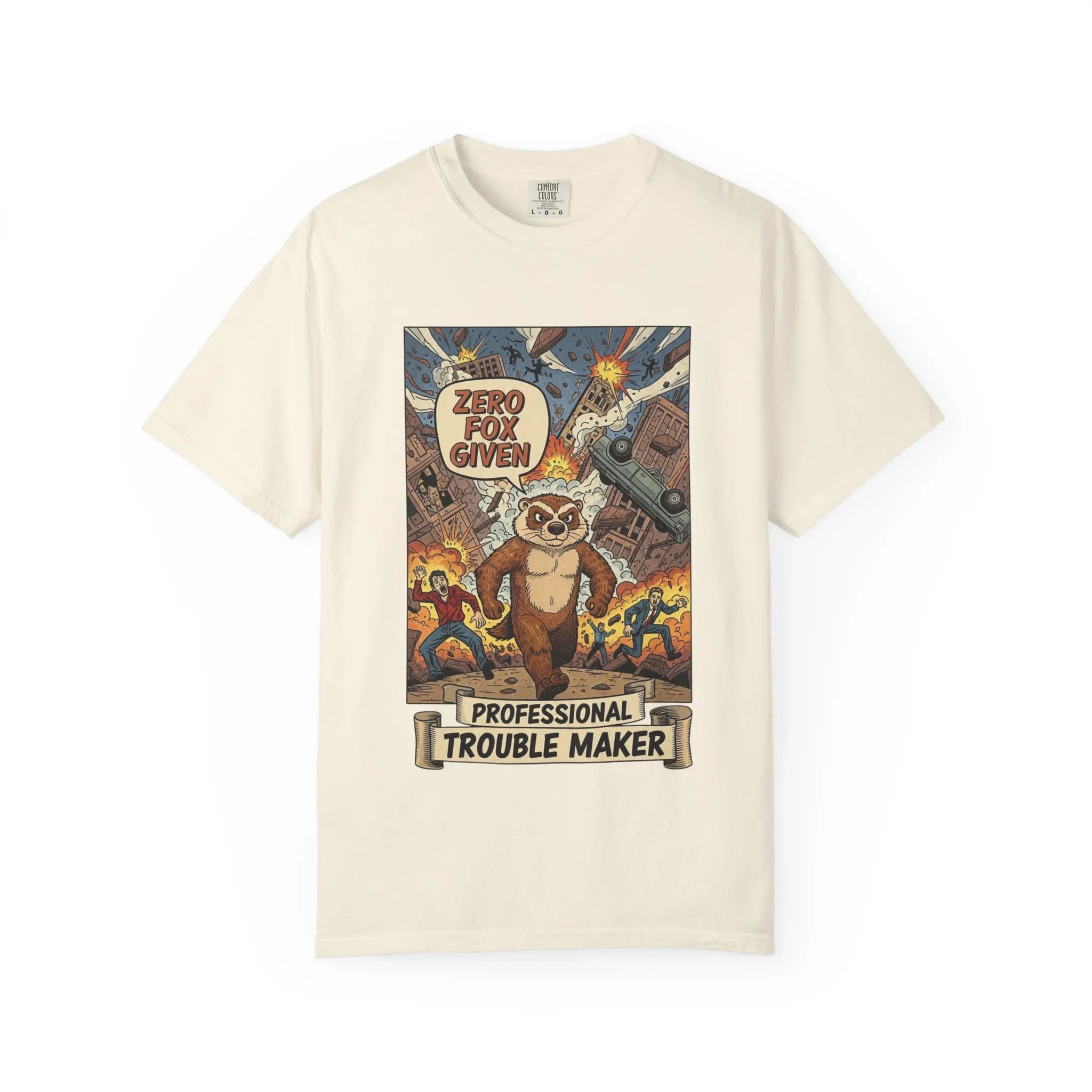 Funny Honey Badger Shirt - "Zero Fox Given" Hoodie - Retro Comic Style Monster Tee - Kaiju Animal Attack Graphic - Professional Trouble Maker Sarcastic Meme Art Ivory