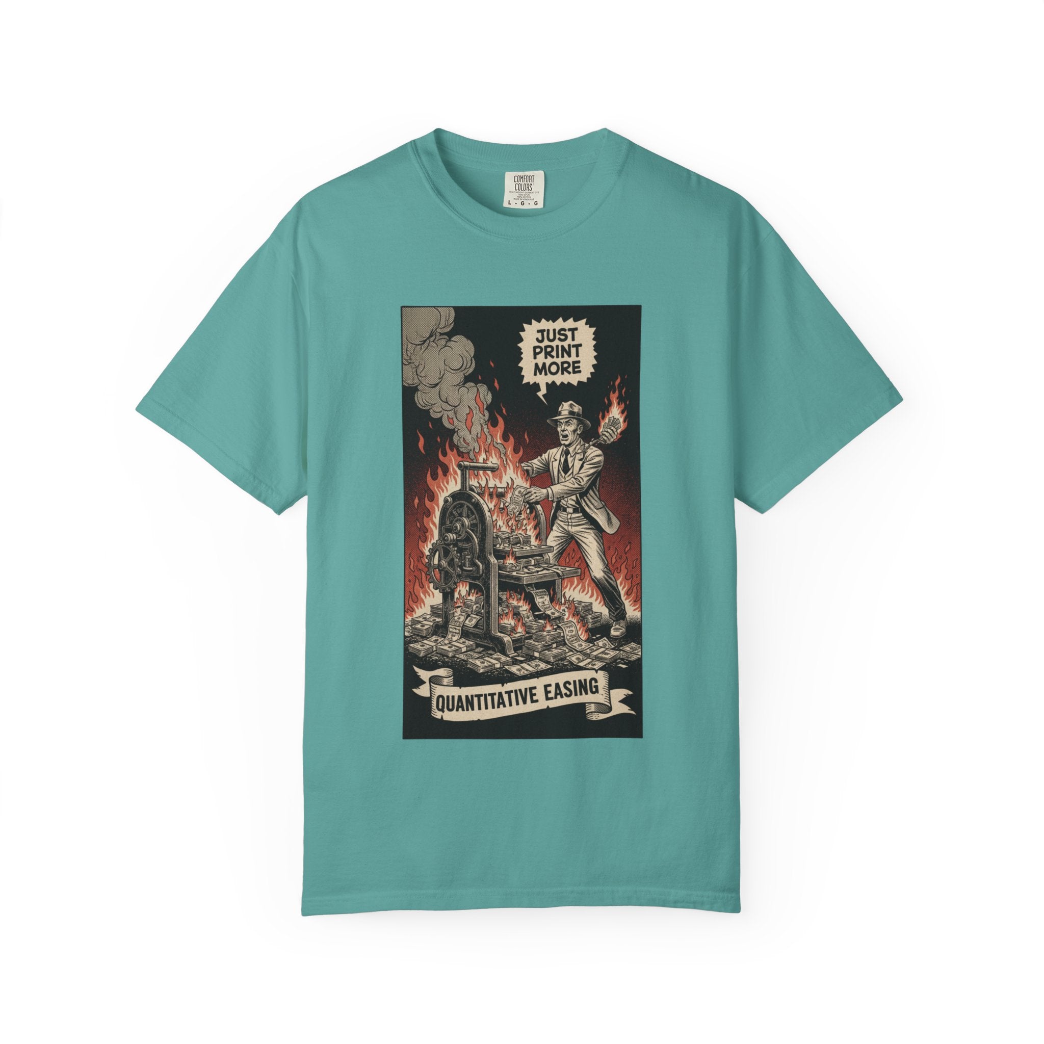 Quantitative Easing Shirt Money Printer Go Brrr Inflation Satire Tee Vintage Finance Gift Bitcoin Crypto Investor Tshirt Seafoam