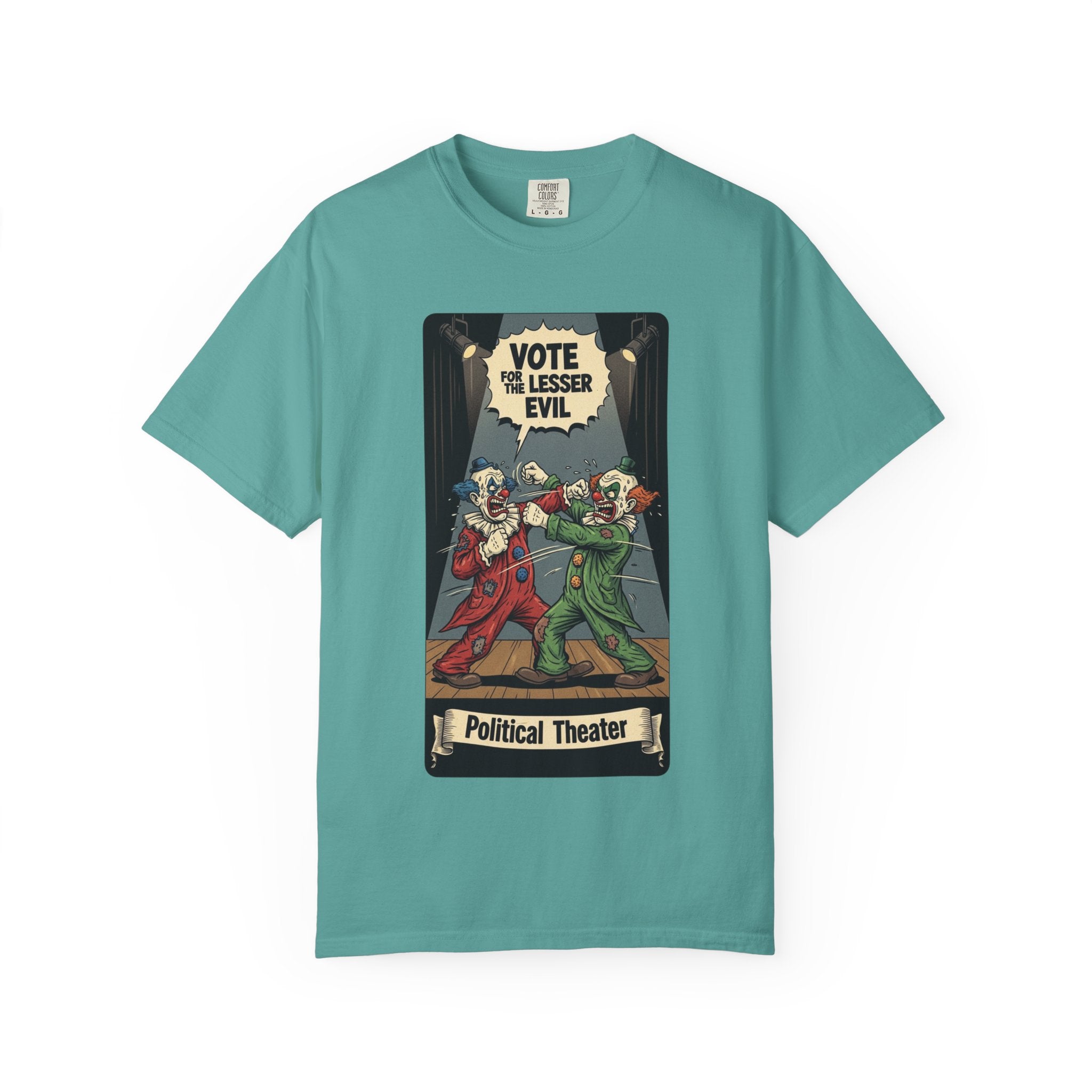Vintage Satirical T-Shirt | Political Theater & System is Rigged Retro Tee | Sarcastic Dark Humor Shirt | Unisex Premium Cotton Graphic Tee Seafoam