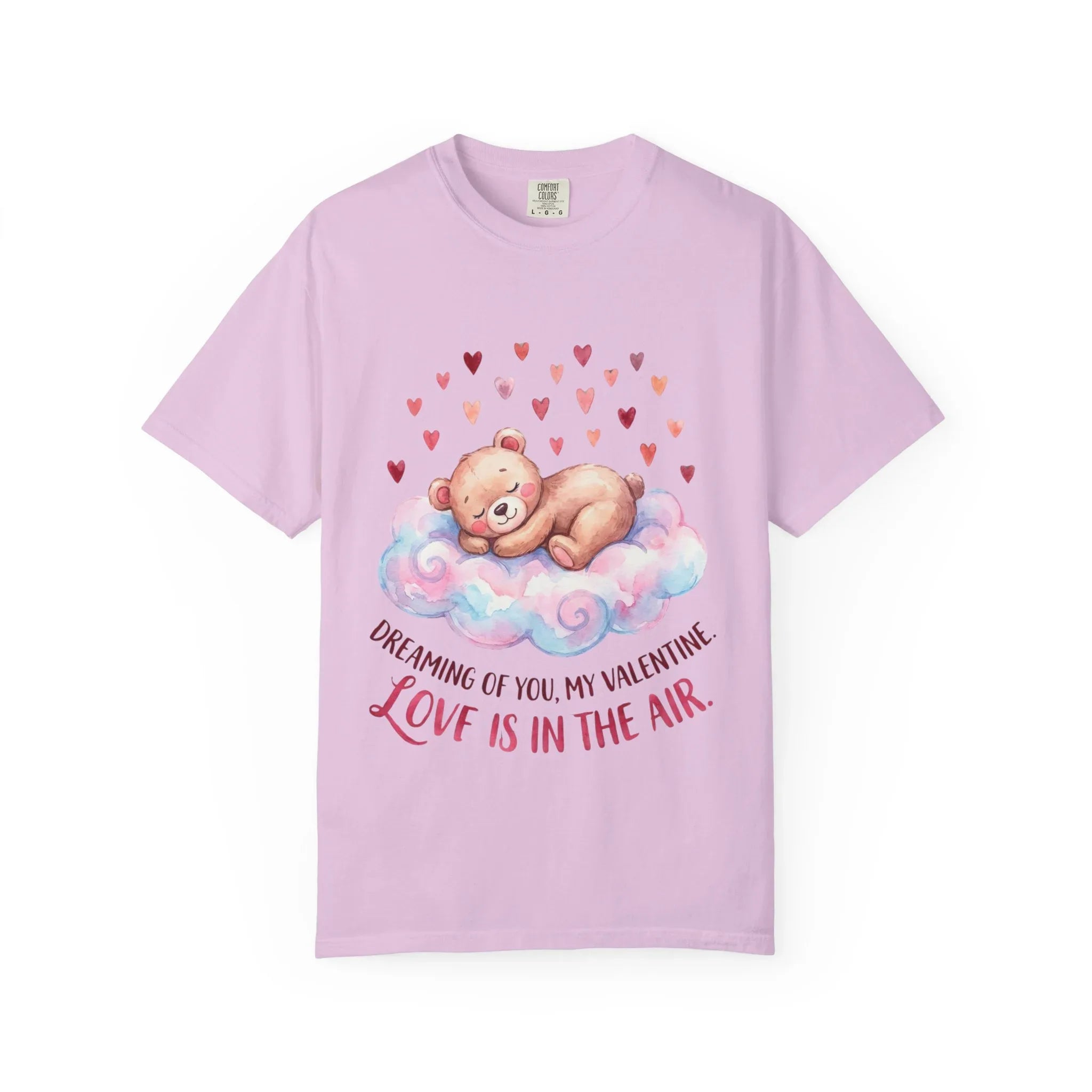 Dreams of You Valentine Bear T Shirt Cute Fluffy Teddy Cloud Hearts Watercolor Cozy Vintage Aesthetic Gift Lovers Soft Cotton Romantic Tee Orchid