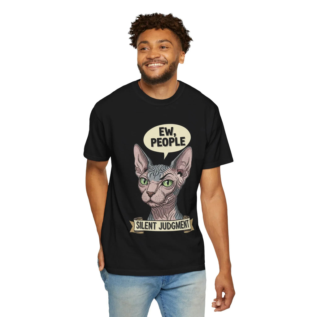 Funny Sphynx Cat Shirt - "Ew, People" Hoodie - Sarcastic Introvert Gift - Hairless Cat Tee - Silent Judgment Graphic Shirt - Grunge Style Cat Lover Top