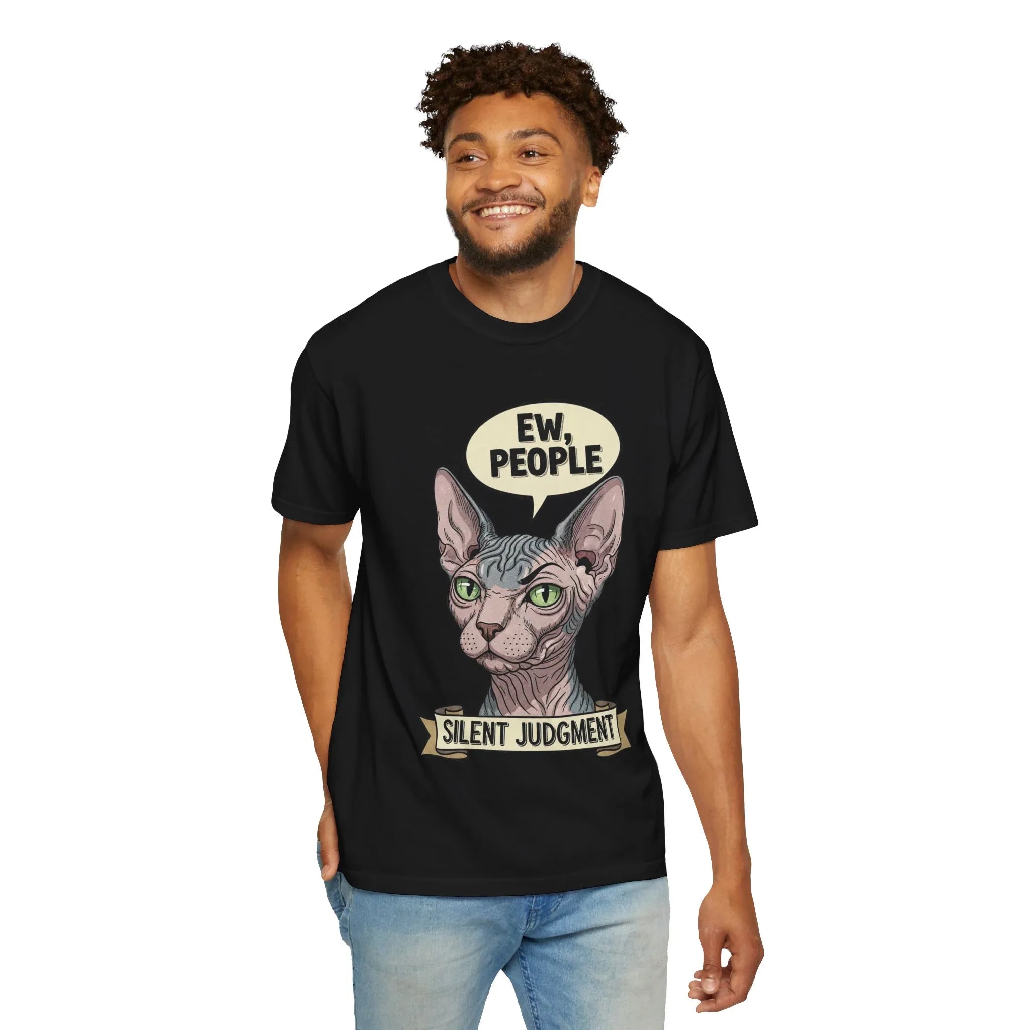 Funny Sphynx Cat Shirt - "Ew, People" Hoodie - Sarcastic Introvert Gift - Hairless Cat Tee - Silent Judgment Graphic Shirt - Grunge Style Cat Lover Top