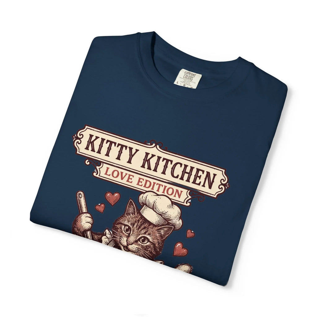 Kitty Kitchen Love T-Shirt | Vintage Cat Chef Whisking You Were Here Graphic Tee